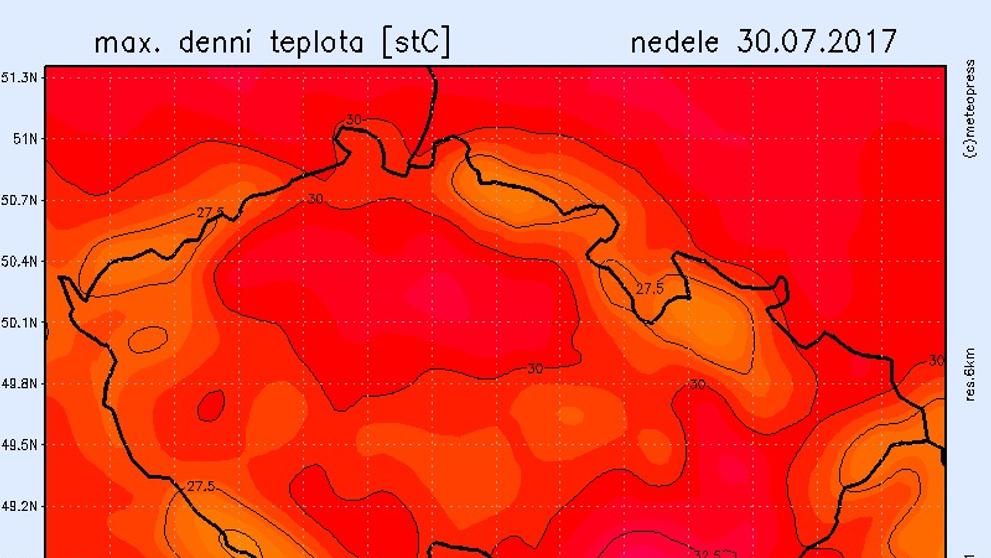 Teplotní mapy - neděle