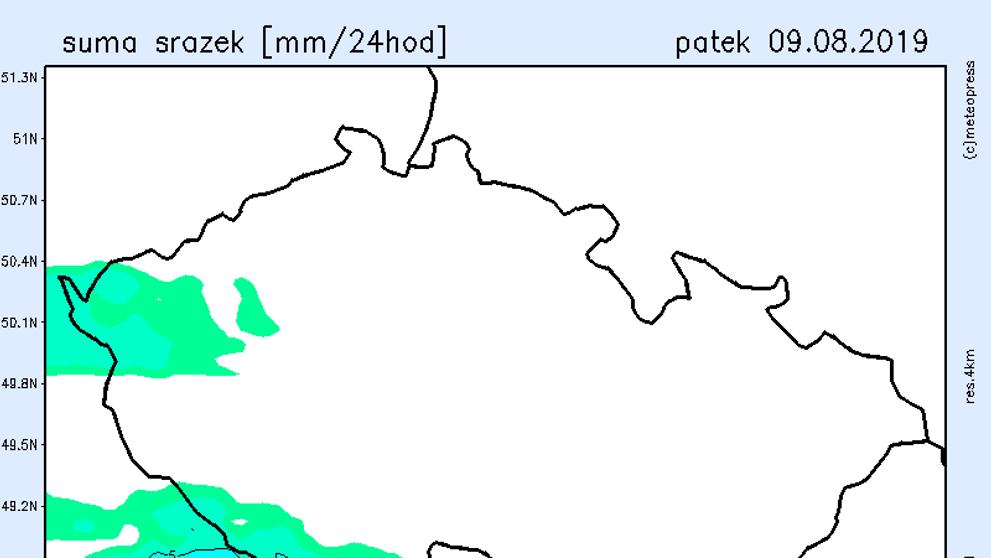 Srážkové mapy - pátek 9. 8. 2019