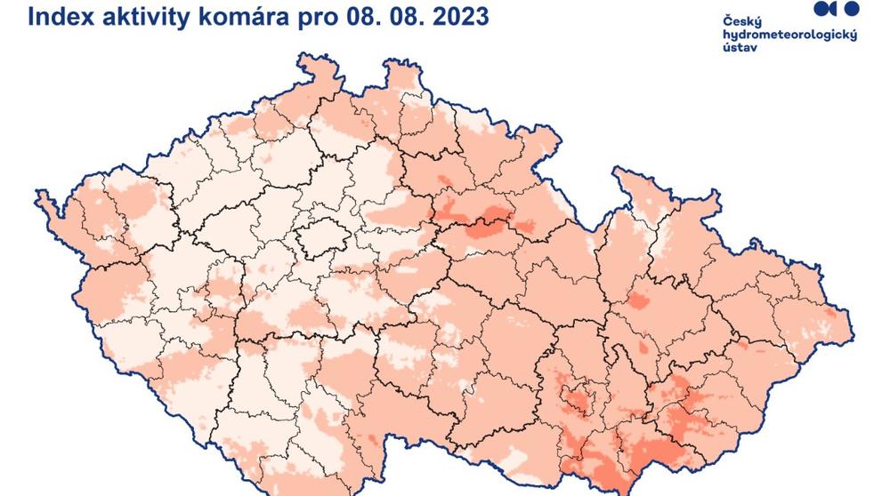 Index aktivity komára pro 8. srpna 2023