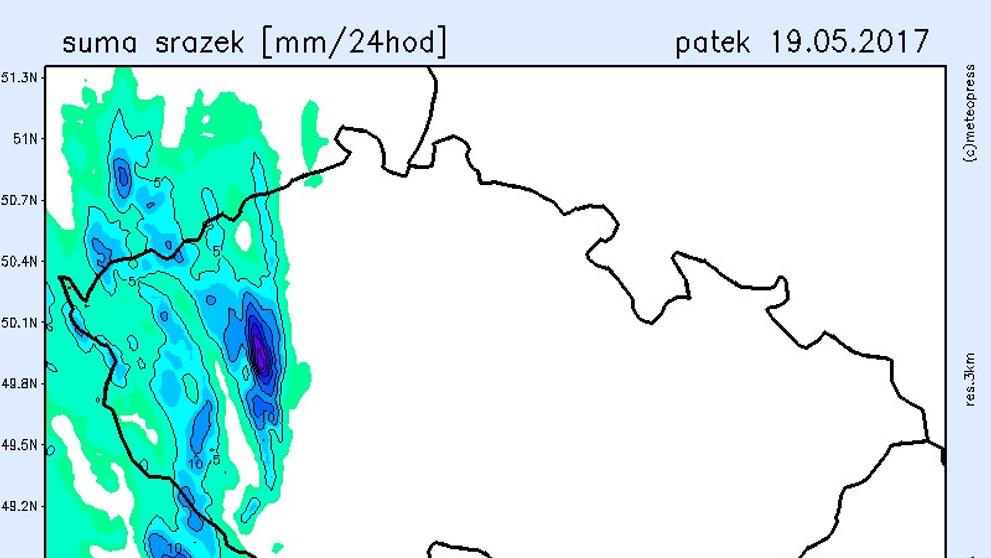 Mapa srážek na víkend - 1