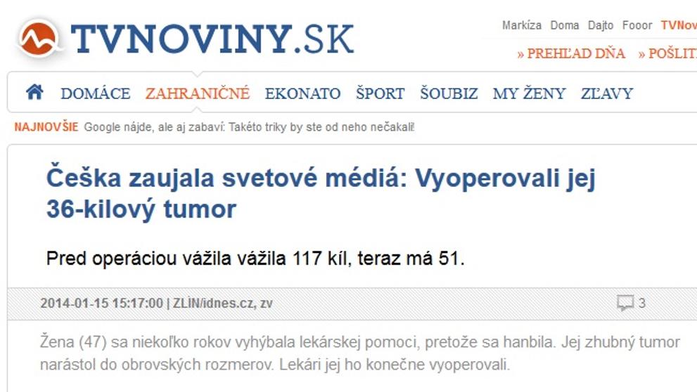 Obří nádor z Česka na TVnoviny.sk
