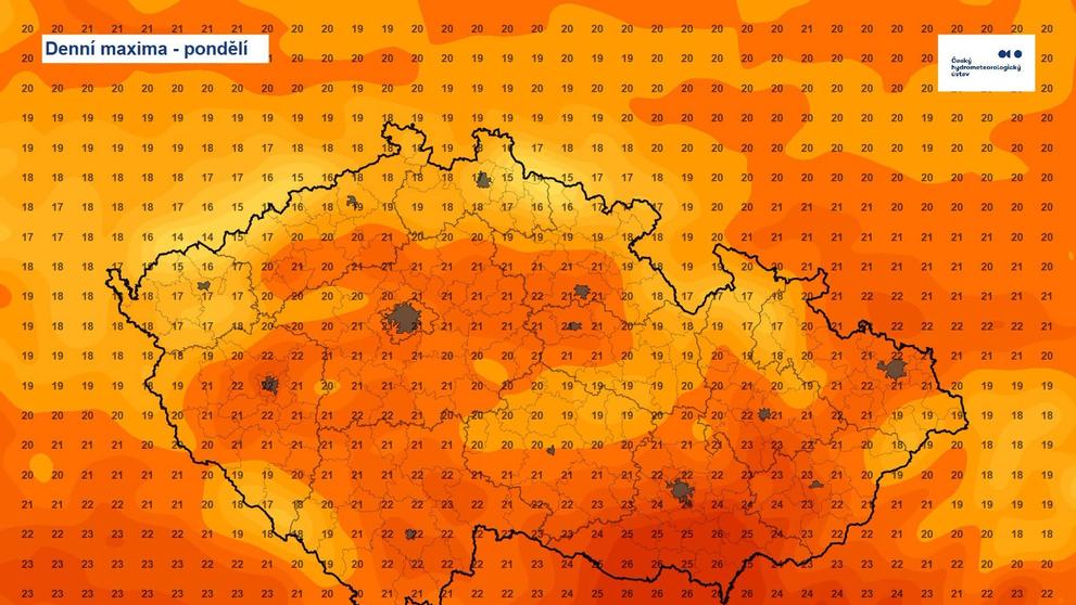 Denní maxima pro pondělí 