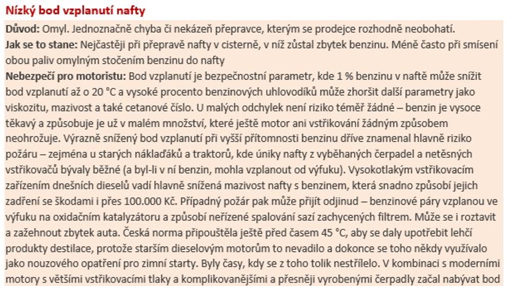 Popis zjištěných závad v palivu - 1