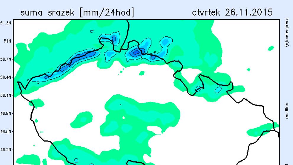 Srážkové mapy - čtvrtek 26.11.