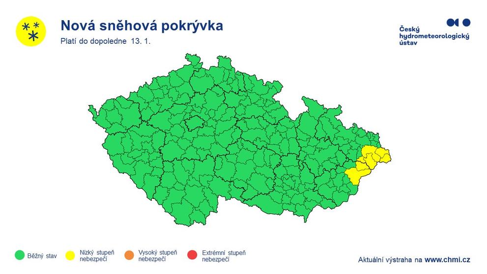 Výstraha před novou sněhovou pokrývkou 13. ledna 2025
