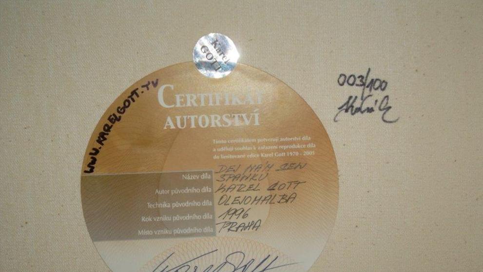 Obraz Karla Gotta jde do dražby. Na rubu je certifikát pravosti.