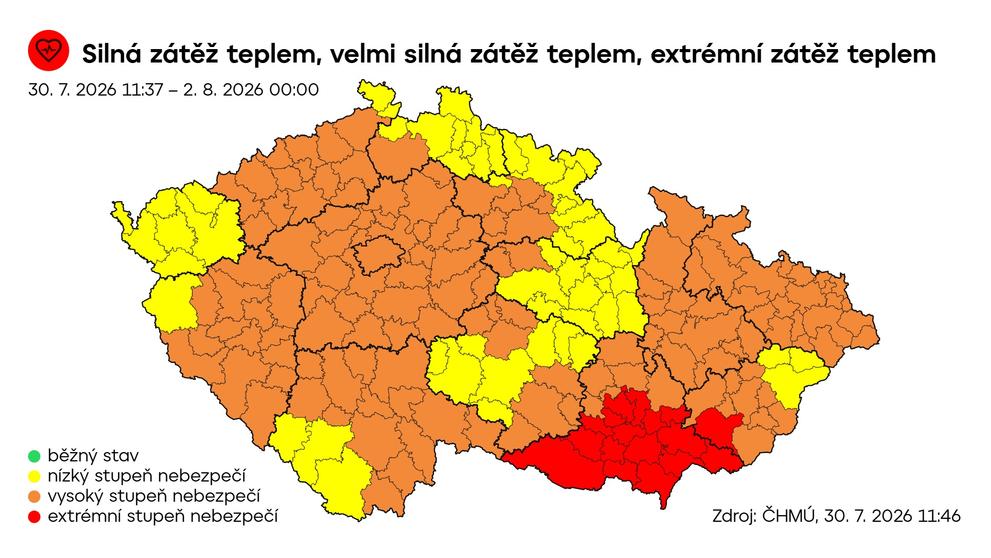 Výstraha ČHMÚ – Silná zátěž teplem, velmi silná zátěž teplem, extrémní zátěž teplem