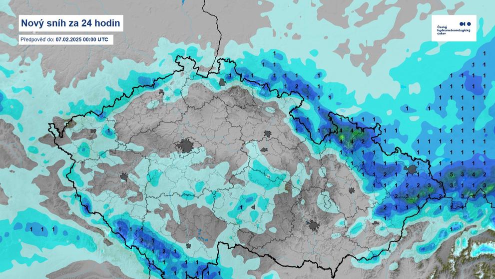 Nový sníh za 24 hodin, do 7. 2. 2025 0:00