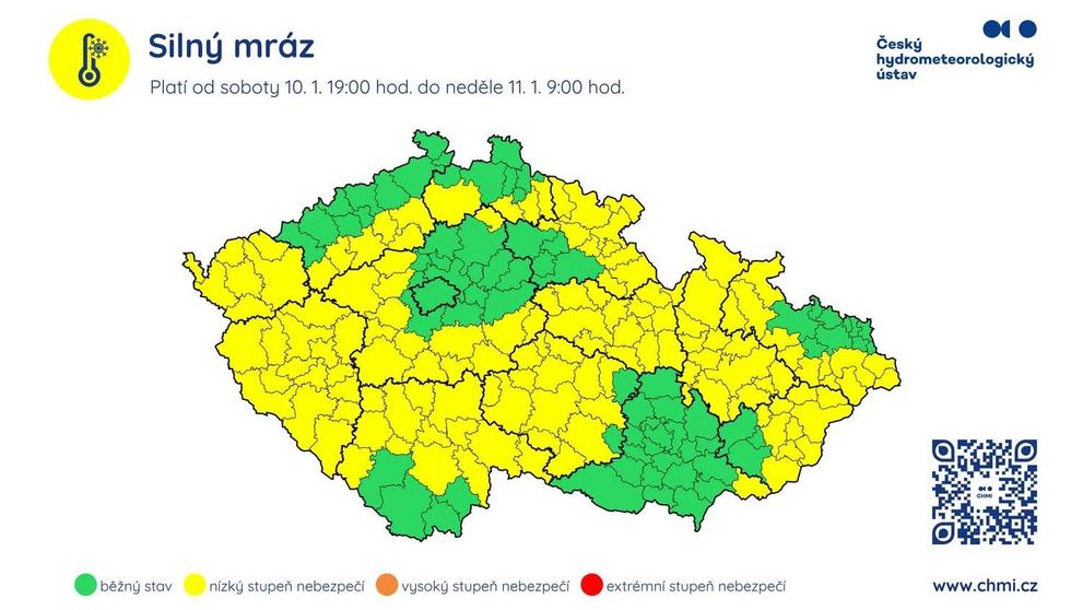 Výstraha před silným mrazem od sobotních 19 hodin