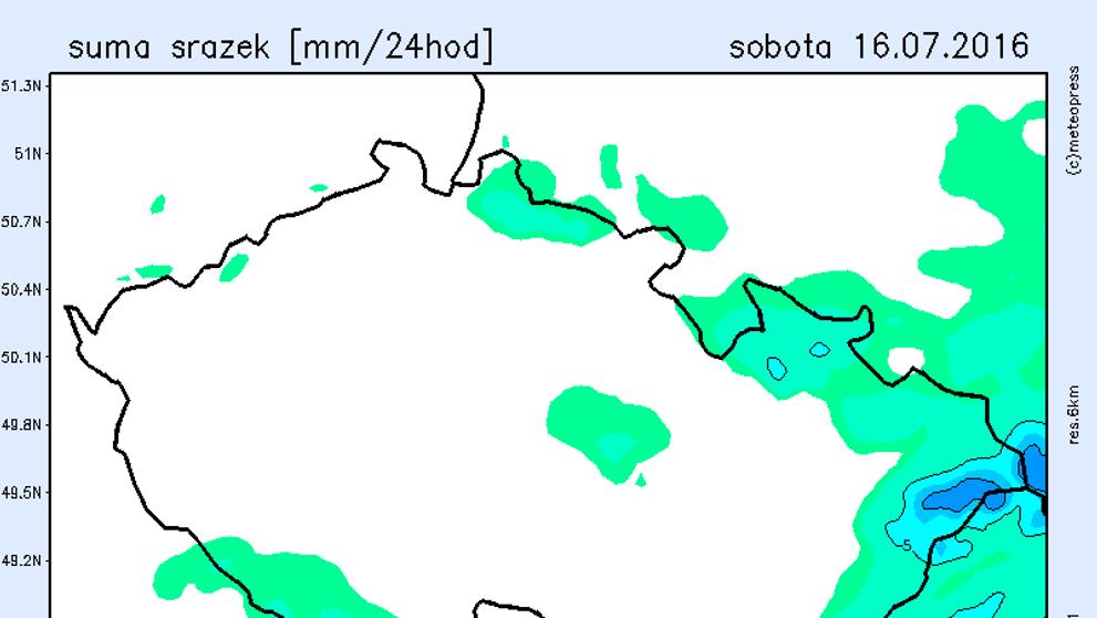 Srážková mapa sobota 16.7. 2016