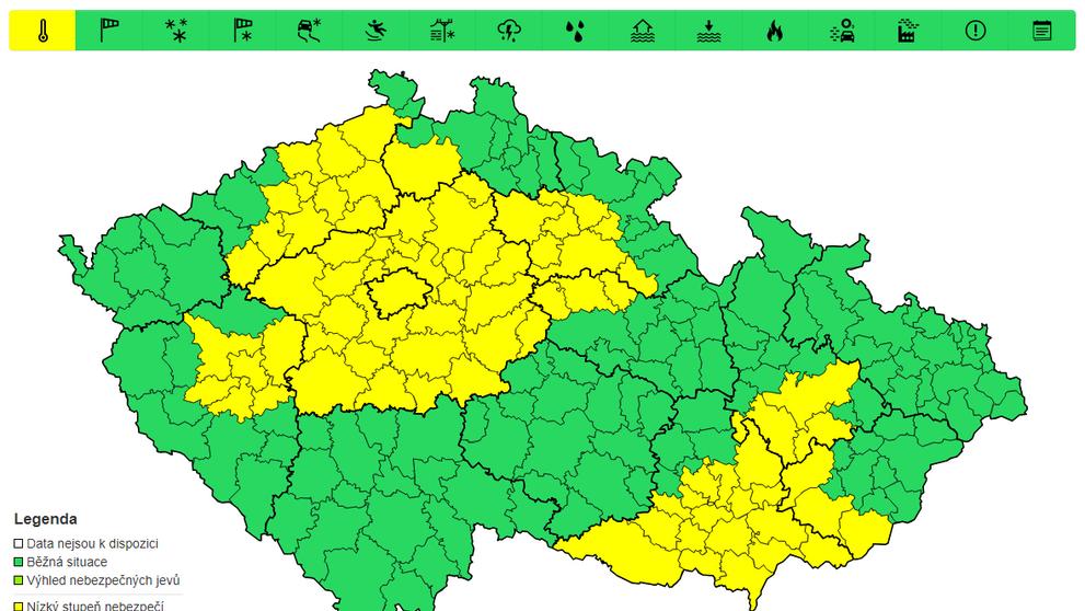 Výstraha před vysokými teplotami, úterý