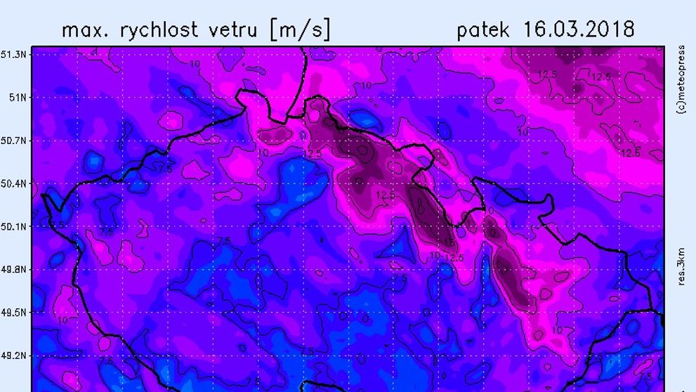 Mapy větru - pátek
