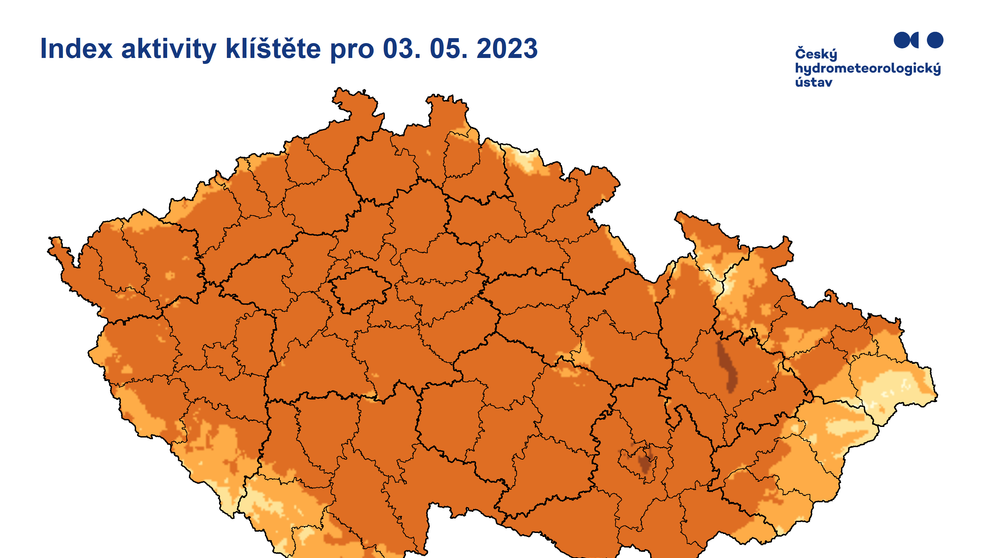 MAPA Aktivita klíšťat, 3. 5. 2023