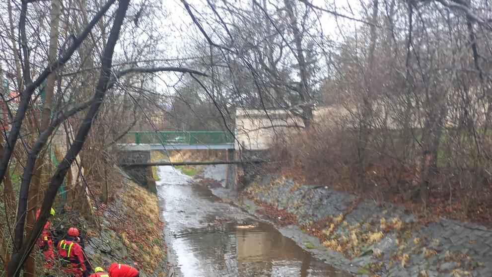 Osobní auto vjelo do Botiče ve Vršovicích (3)