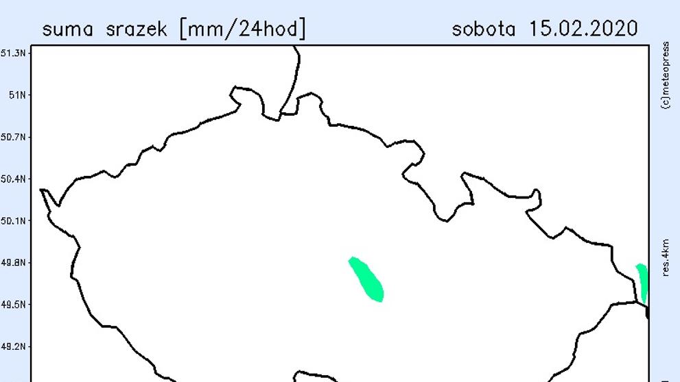 Mapa srážek - sobota 15. února