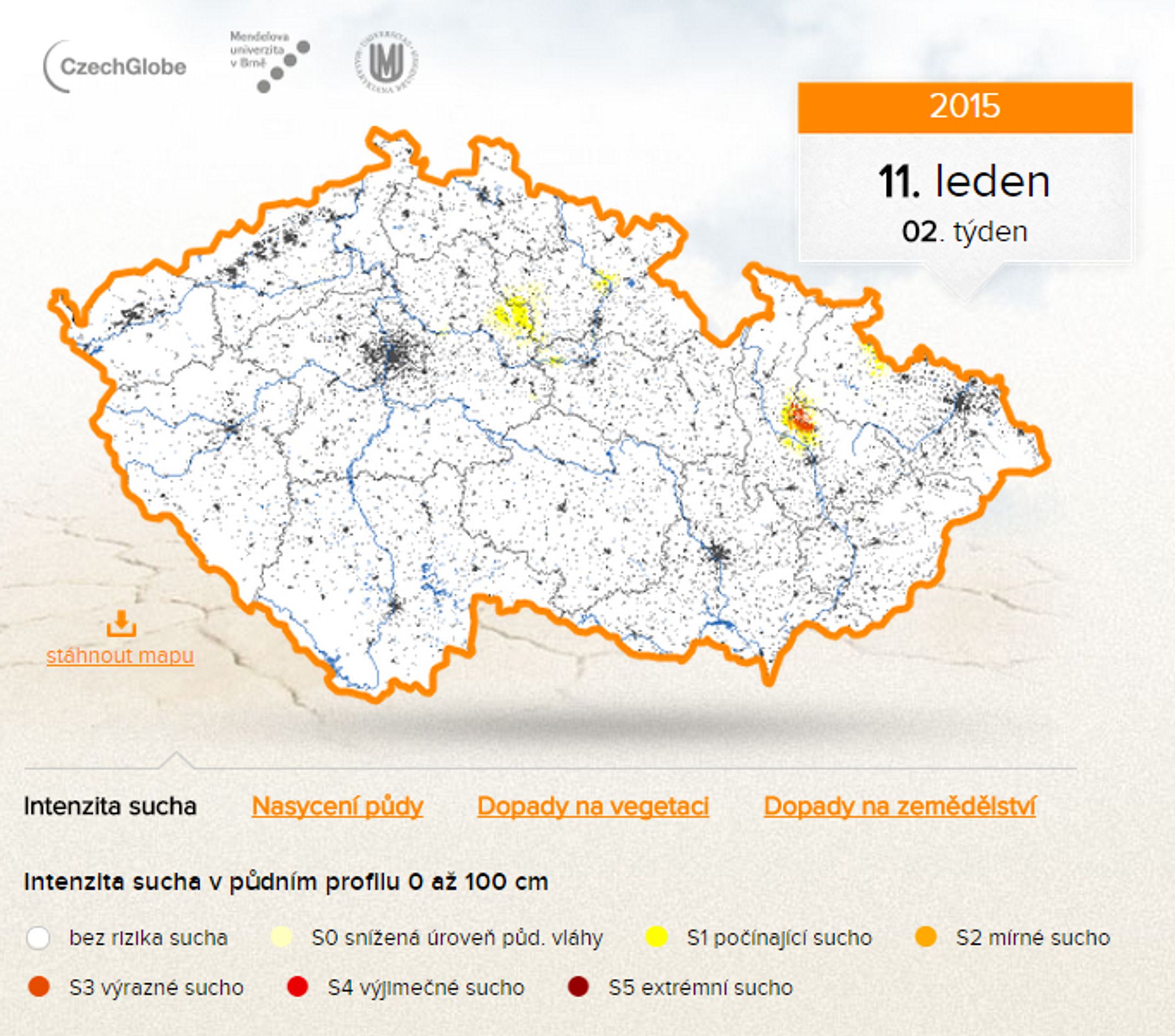 Mapa - Aktuální stav sucha v České republice - 11. leden - GALERIE: Aktuální stav sucha v České republice (1/7)