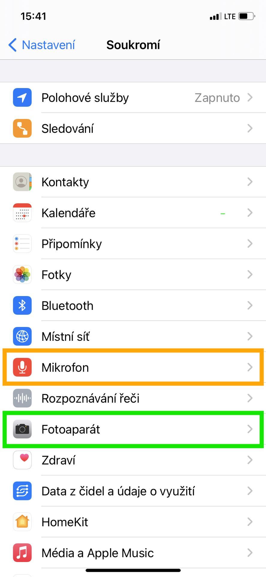 Oranžové a zelené tečky v iOS 14 - 1 - GALERIE: Jak deaktivovat používání mikrofonu nebo kamery (2/4)