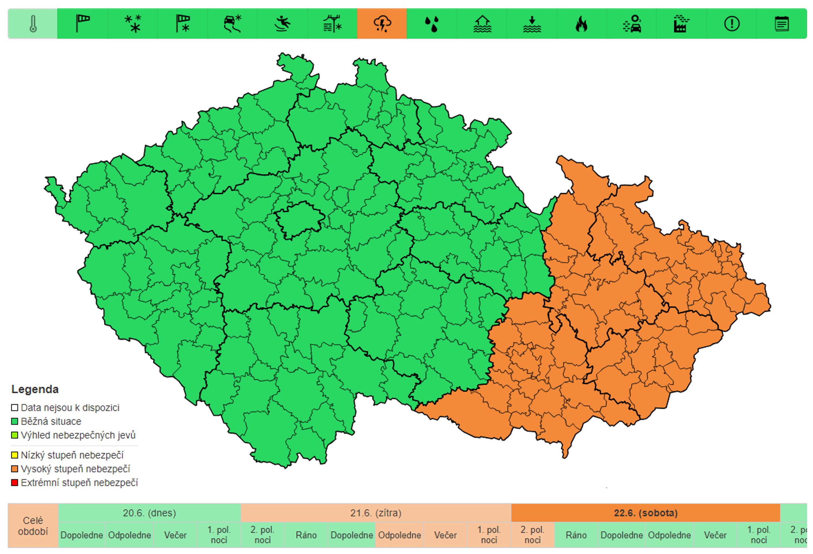 Výstraha před bouřkami, 22. 6. 2024 - Aktuální výstrahy (3/3)
