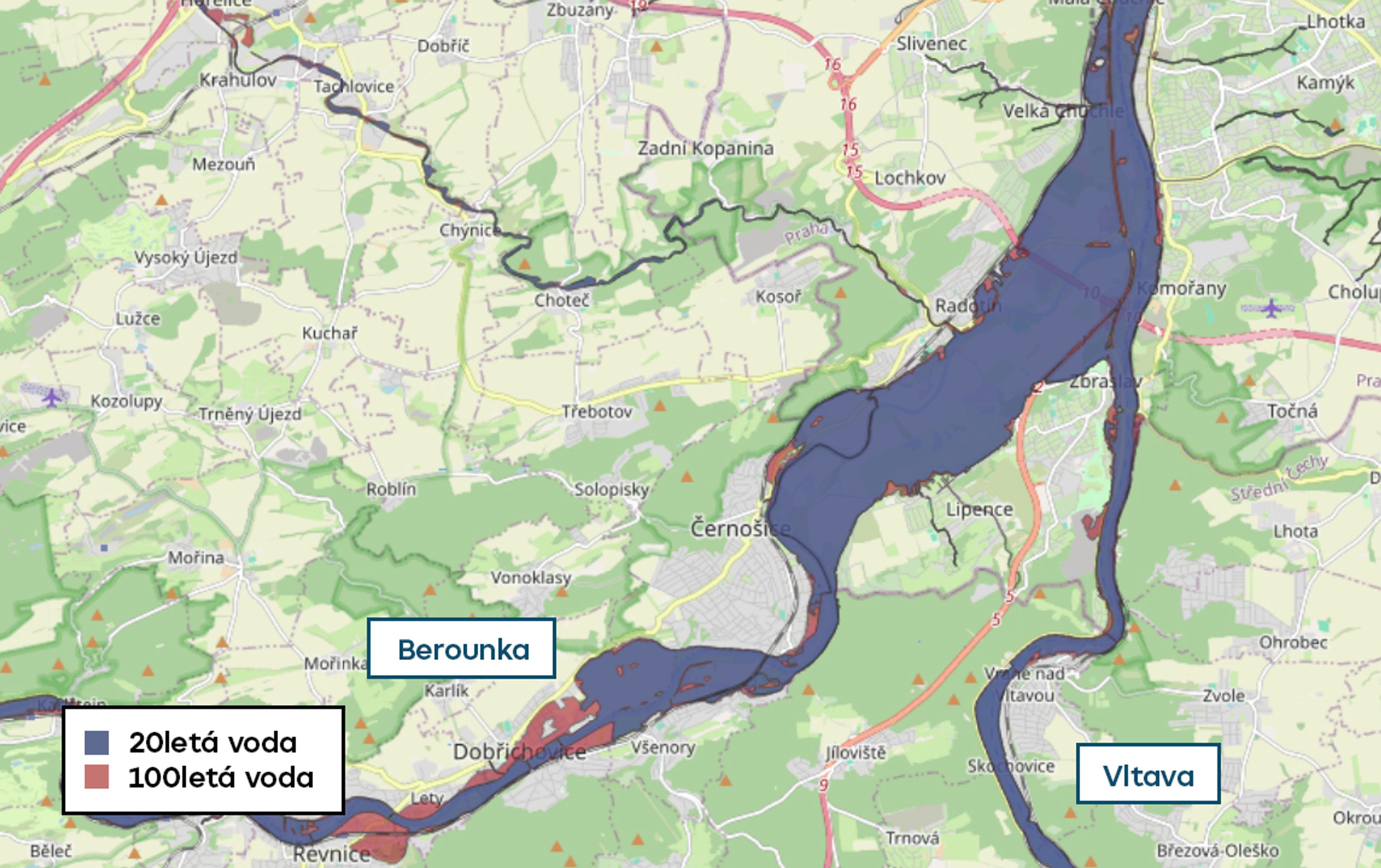 Povodňové mapy - Černošice - 20letá a 100letá voda (17/20)