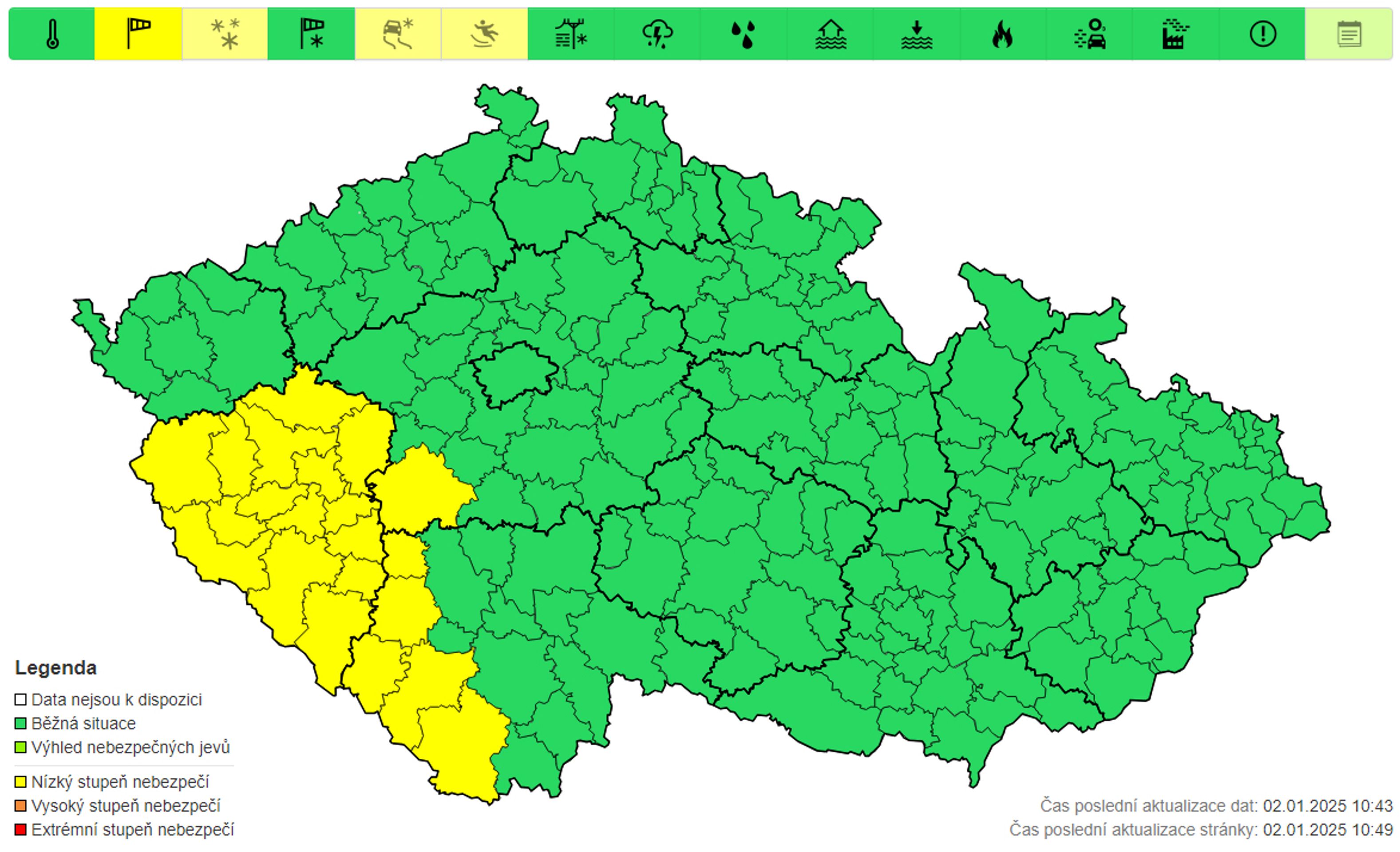 Výstraha před silným větrem, 2. 1. - Výstrahy na nejbližší dny (1/4)