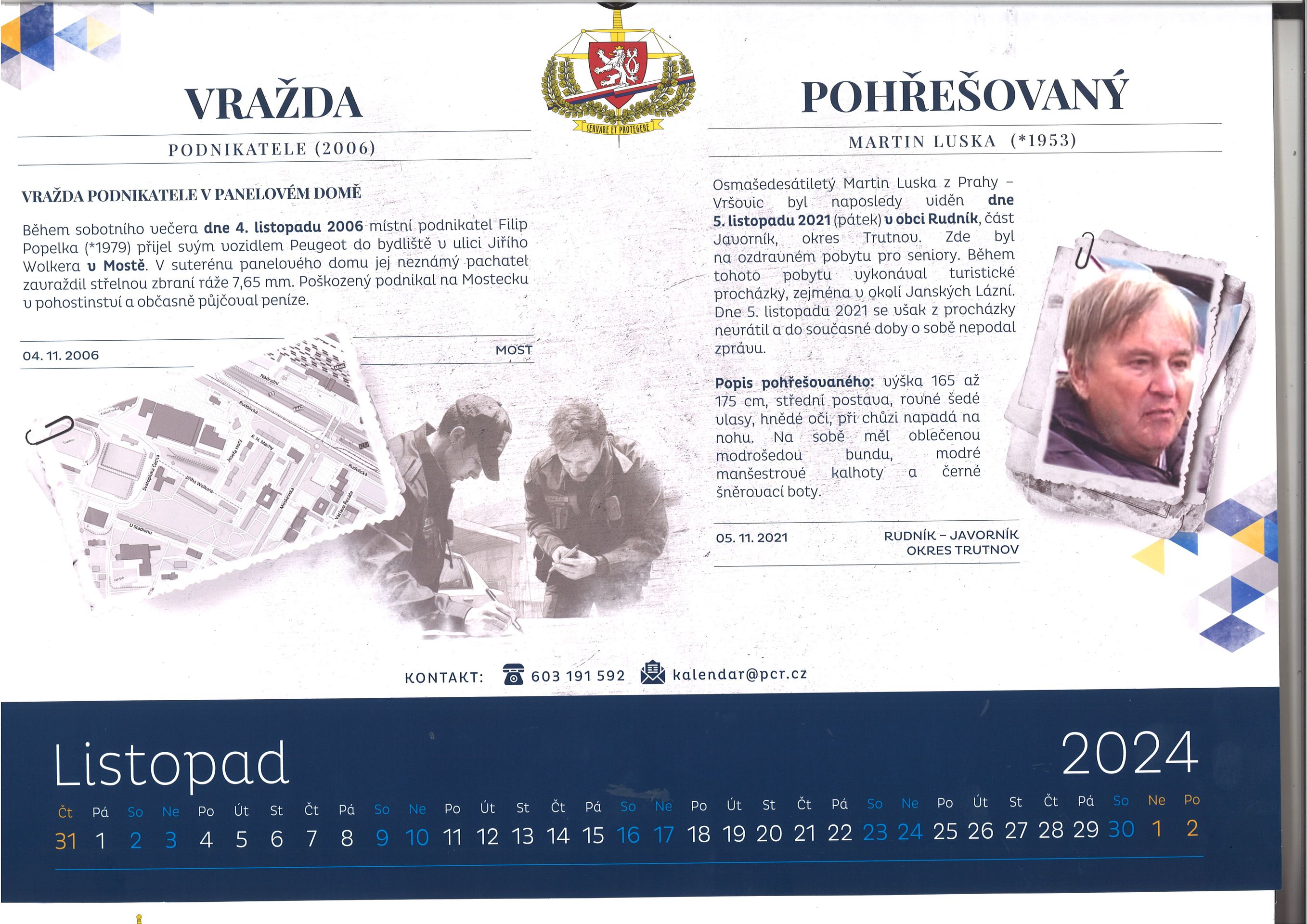 Kalendář hledaných, listopad - Kalendář nevyřešených případů (11/12)