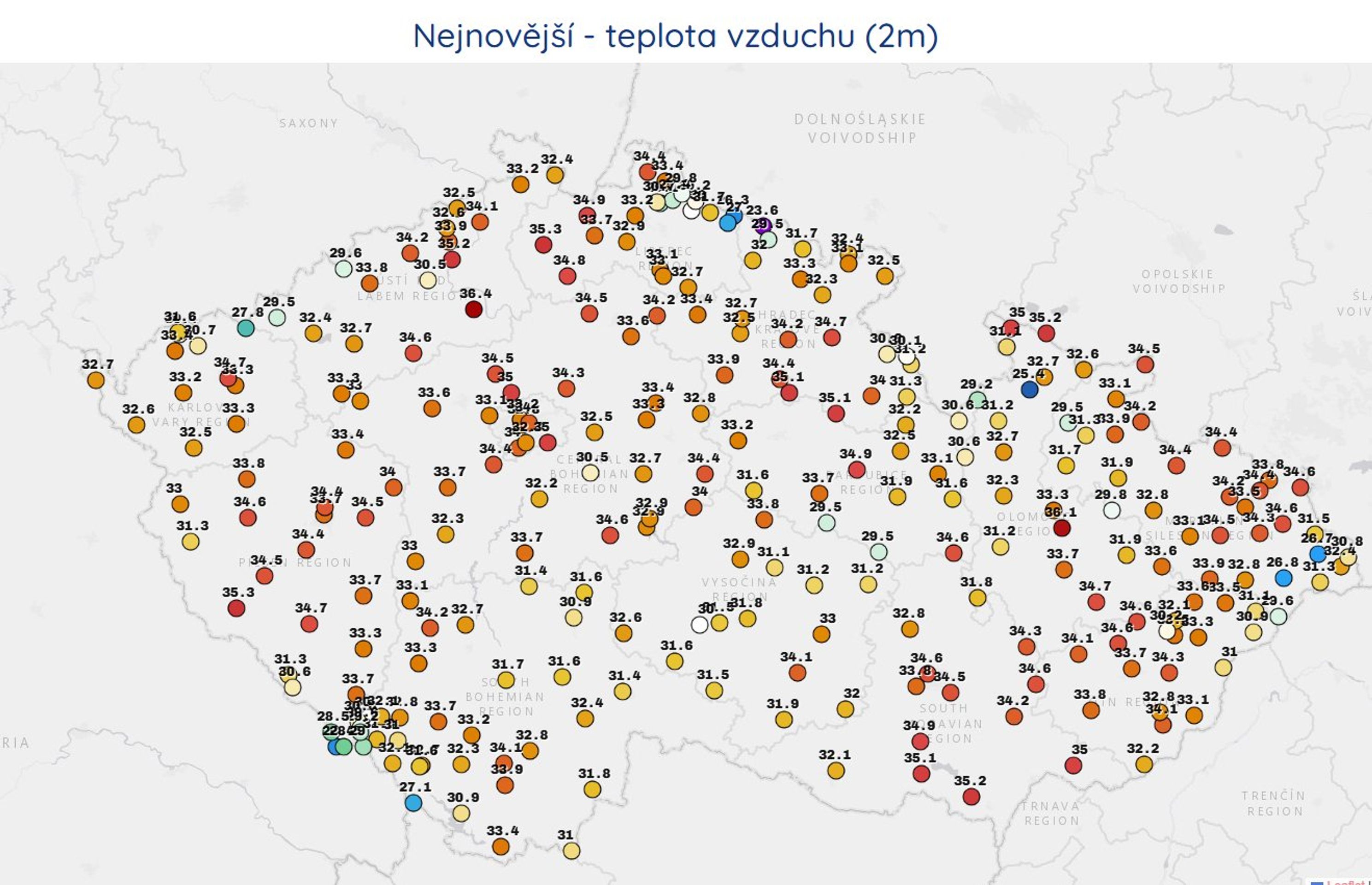 Teplota vzduchu 28. 6. 2026 - Extrémní vedra v Česku (1/4)