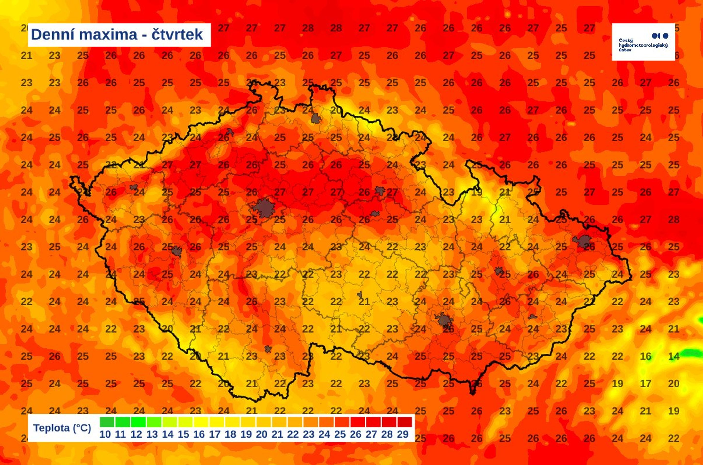 Denní maxima - čtvrtek - Předpověď počasí (2/4)