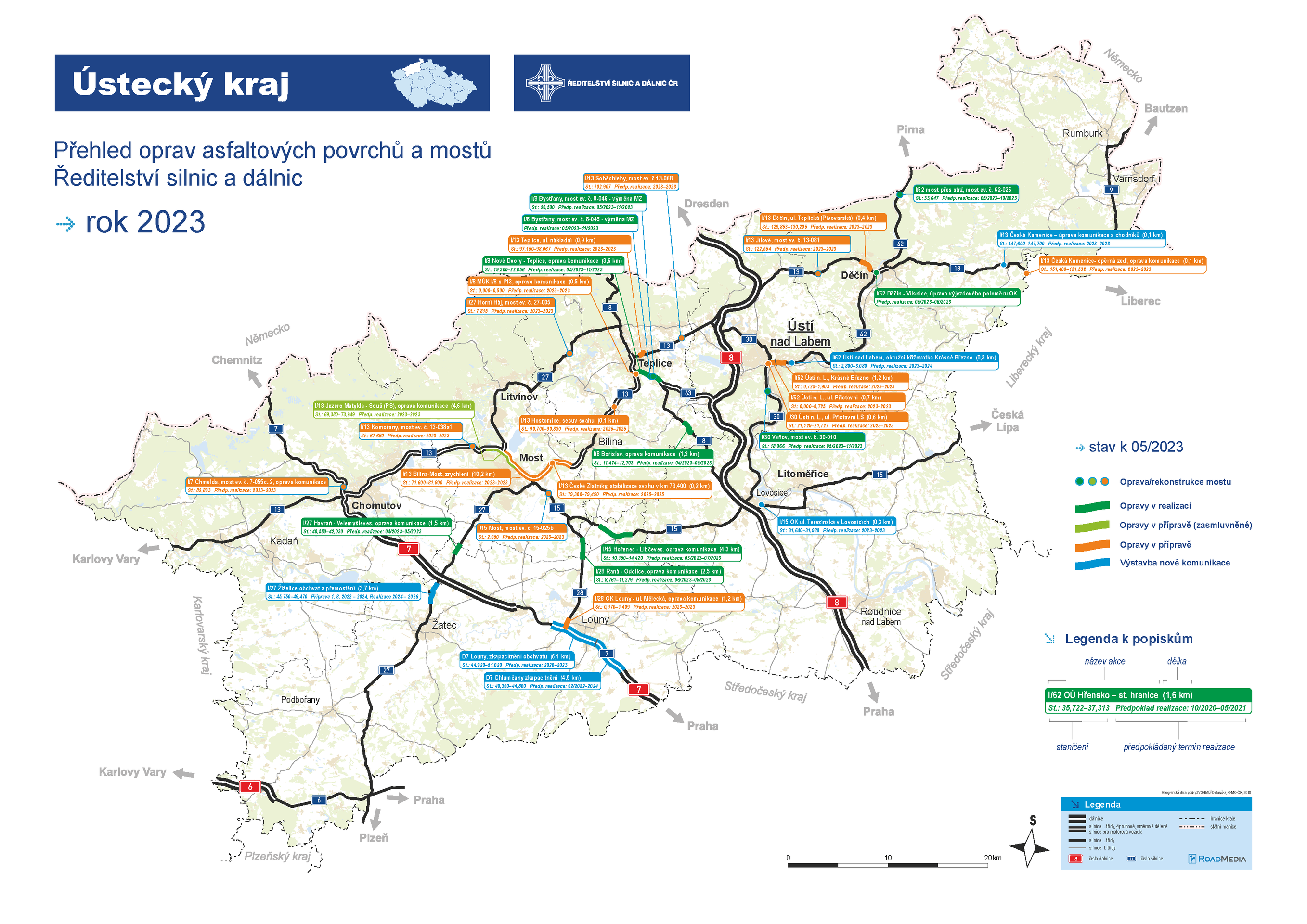 Mapa oprav Ústecký kraj - Mapa oprav v roce 2023 (7/14)