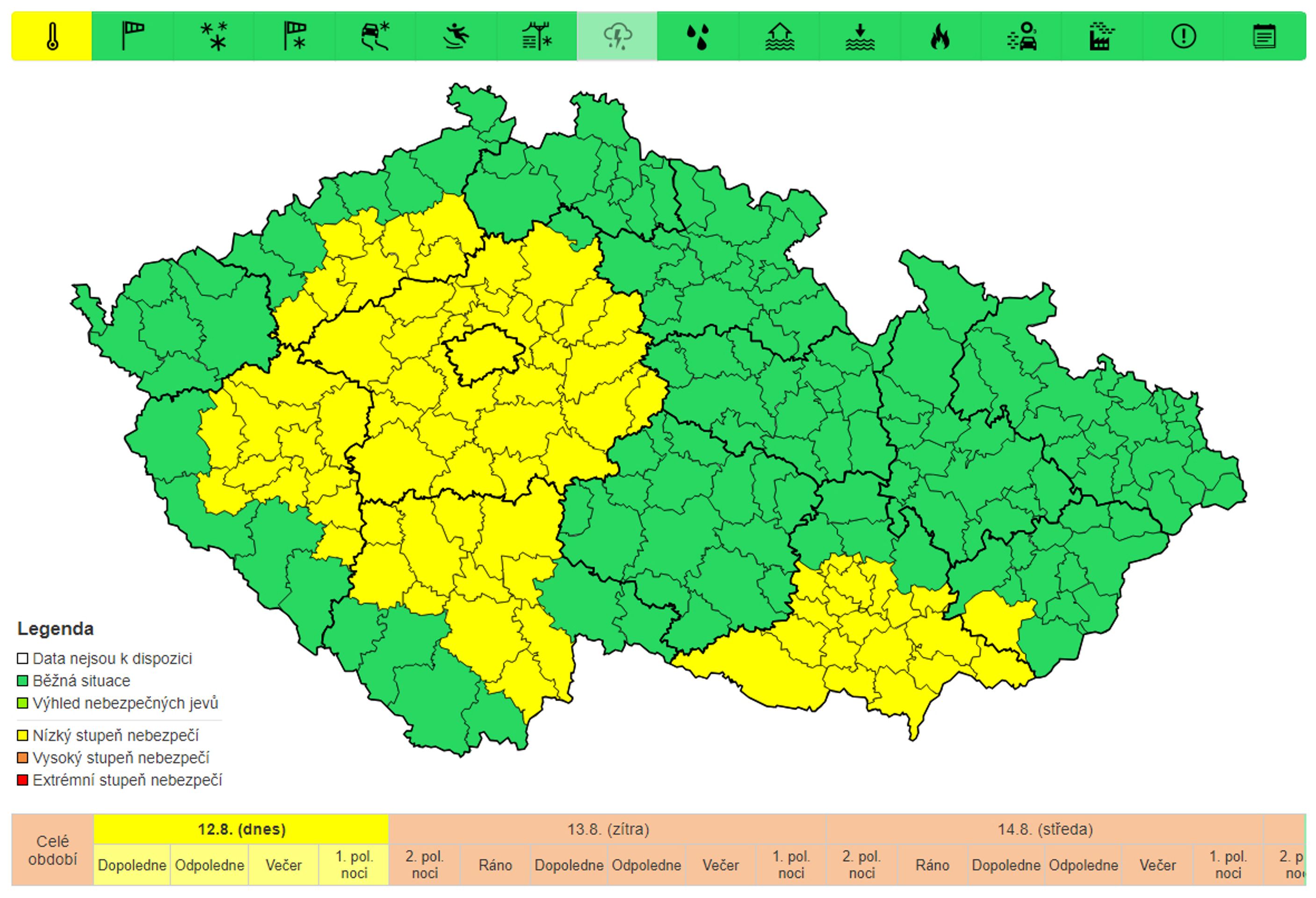 Varování před vysokými teplotami, pondělí 12. 8. - Výstrahy na nejbližší dny (1/4)