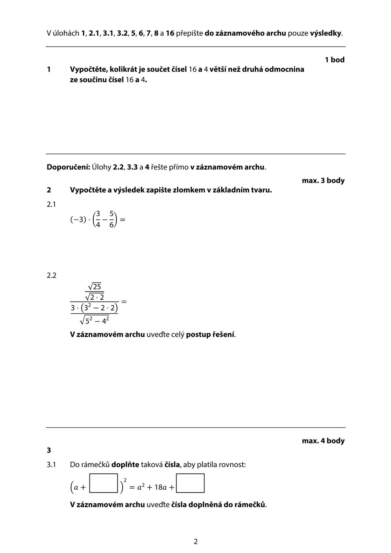 Didaktický test z matematiky – 1. řádný termín (2) - Didaktický test z matematiky – 1. řádný termín (2/12)