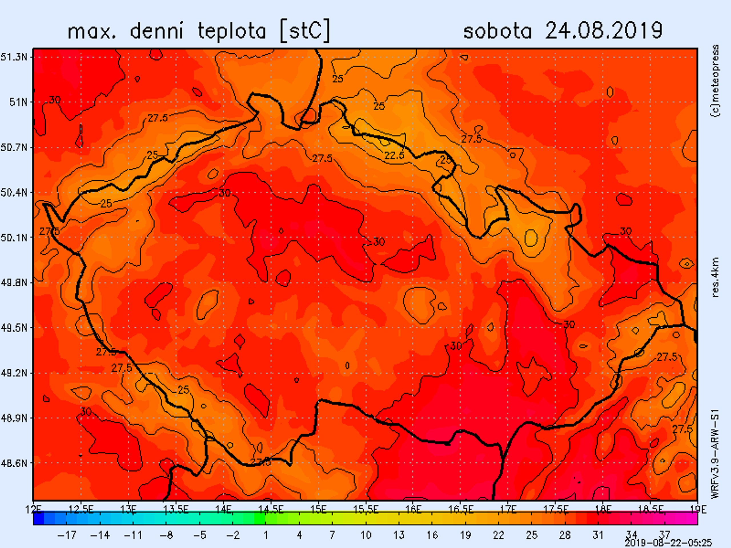 Teplotní mapa - sobota 24. 8. 2019 - GALERIE: Teplotní mapy (3/4)
