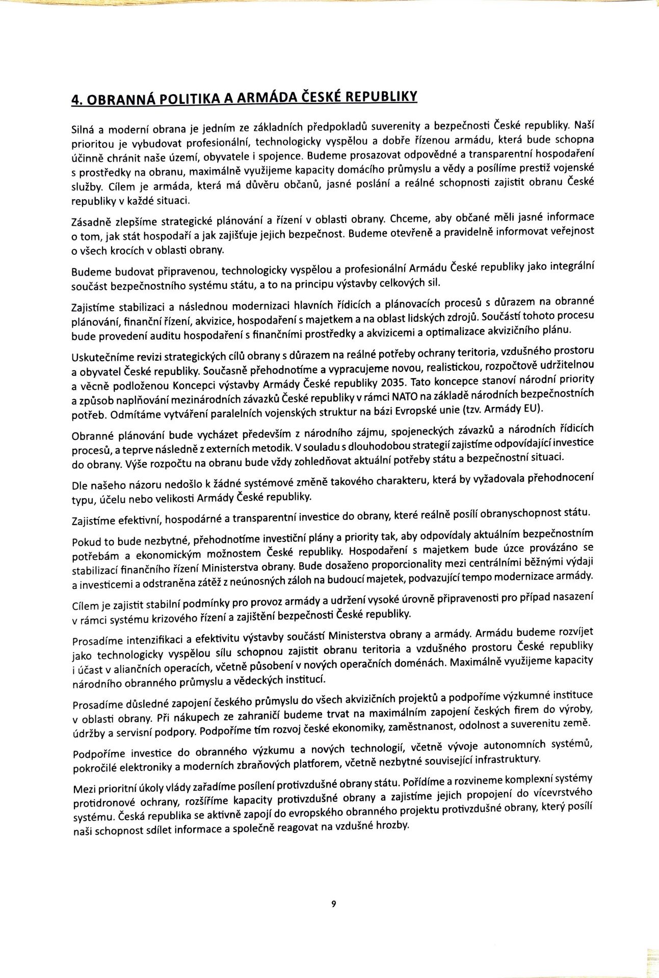 Návrh programového prohlášení vlády ČR – listopad 2025 (9) - Návrh programového prohlášení vlády ČR – listopad 2025 (9/38)