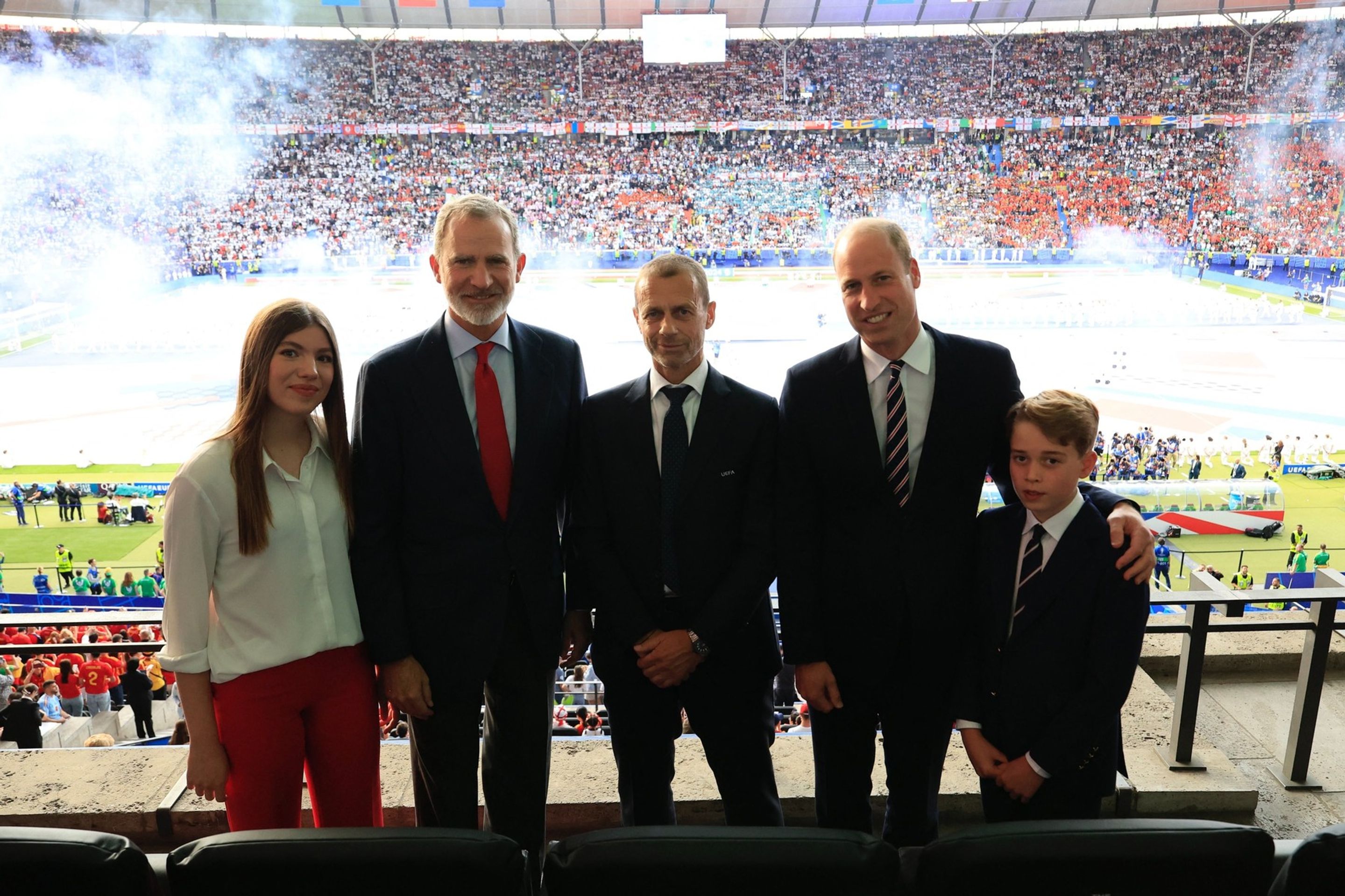 Princezna Sofie, král Filip VI., prezident UEFA Aleksander Čeferin, princ William, princ George - Britská a španělská královská rodina fandí na Euru 2024 (1/6)