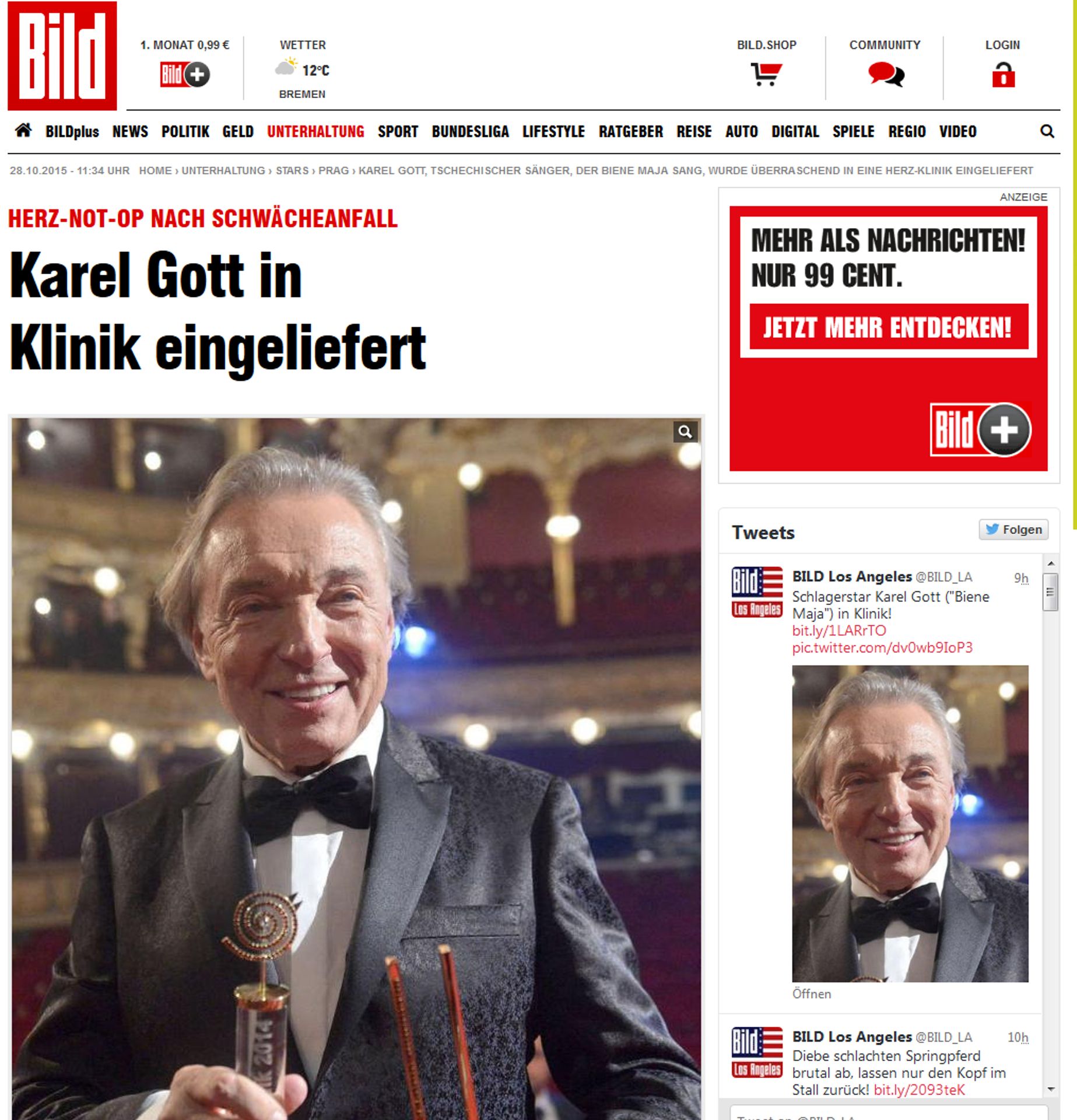 Karel Gott v Bildu - GALERIE: Zahraniční weby o zdravotním stavu Karla Gotta (4/7)