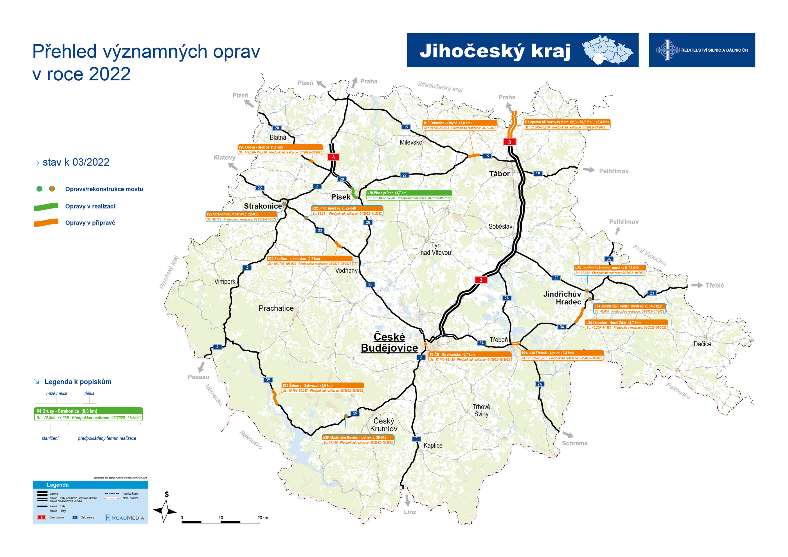 Mapa oprav - Jihočeský kraj - Mapy oprav silnic v roce 2022 (2/13)