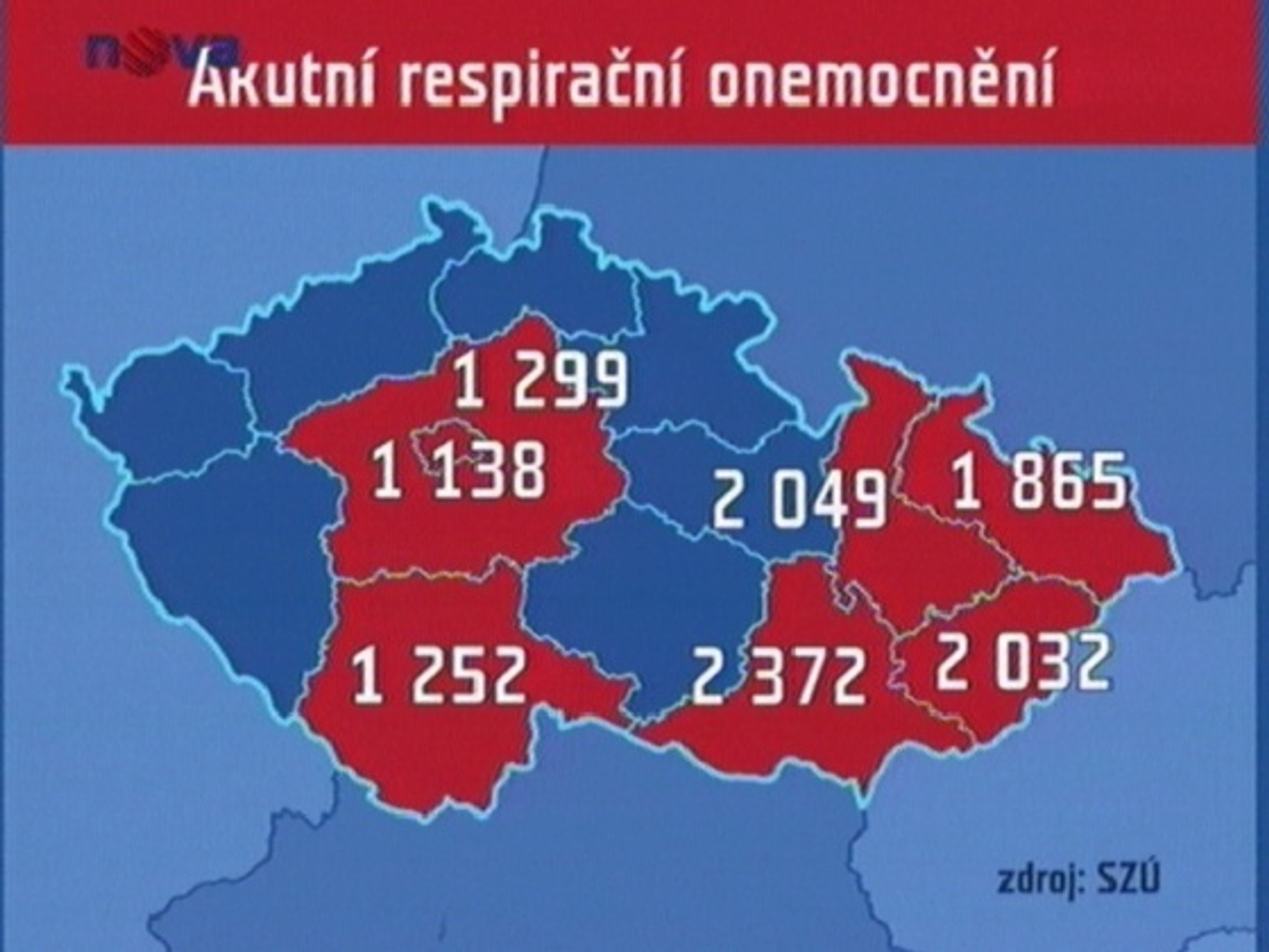 Mapa respiračních onemocnění v ČR - Na jižní Moravě nastupuje chřipková epidemie (1/3)
