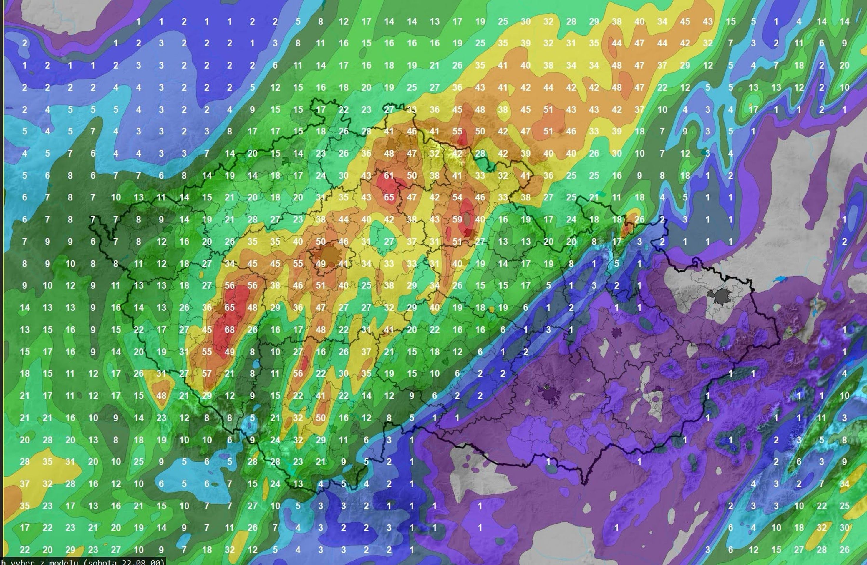 Srážkový model – sobotní půlnoc - Mapy ČHMÚ (1/3)