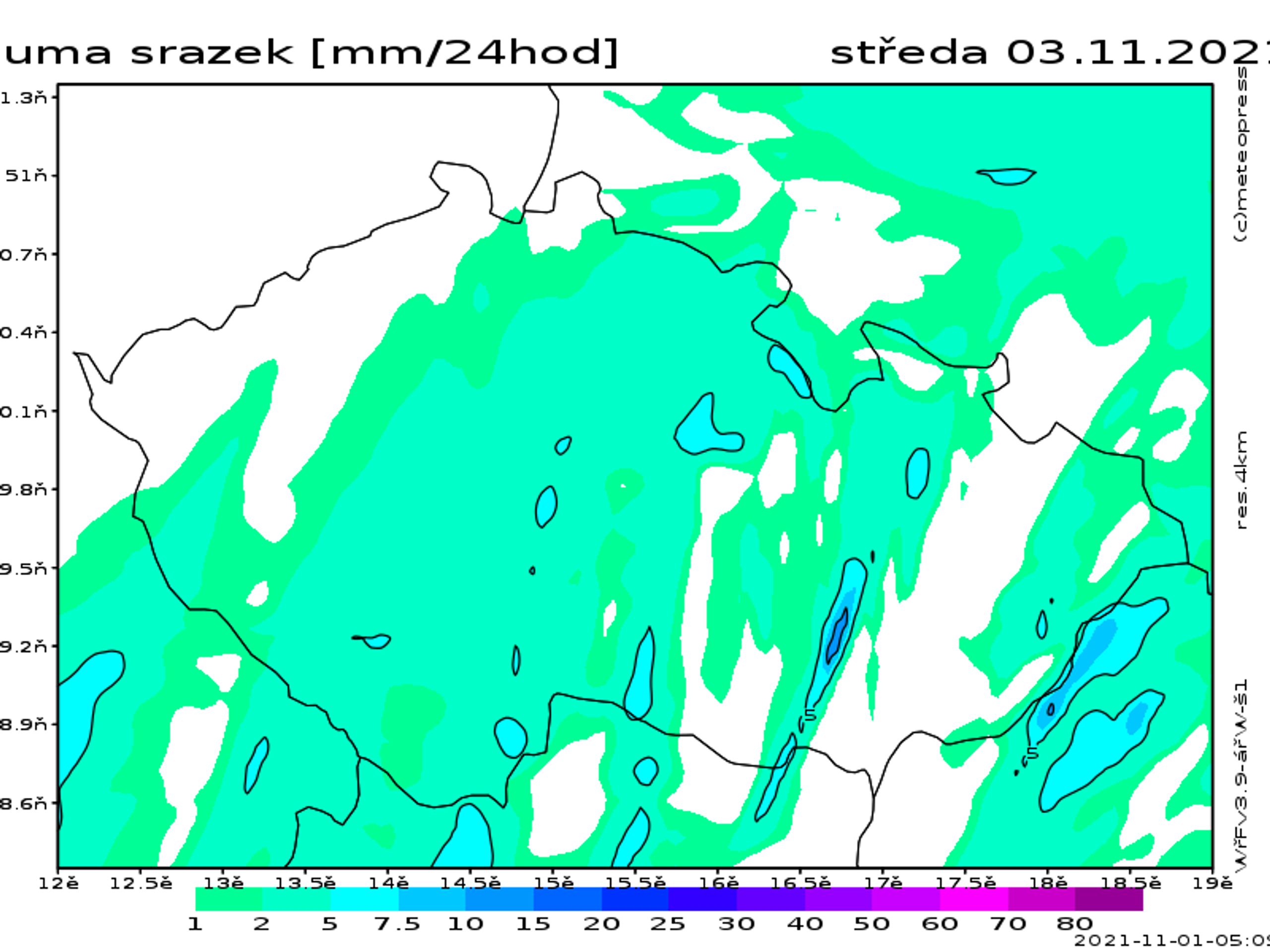 Mapa srážek (středa 3. 11.) - Mapy srážek (2/7)