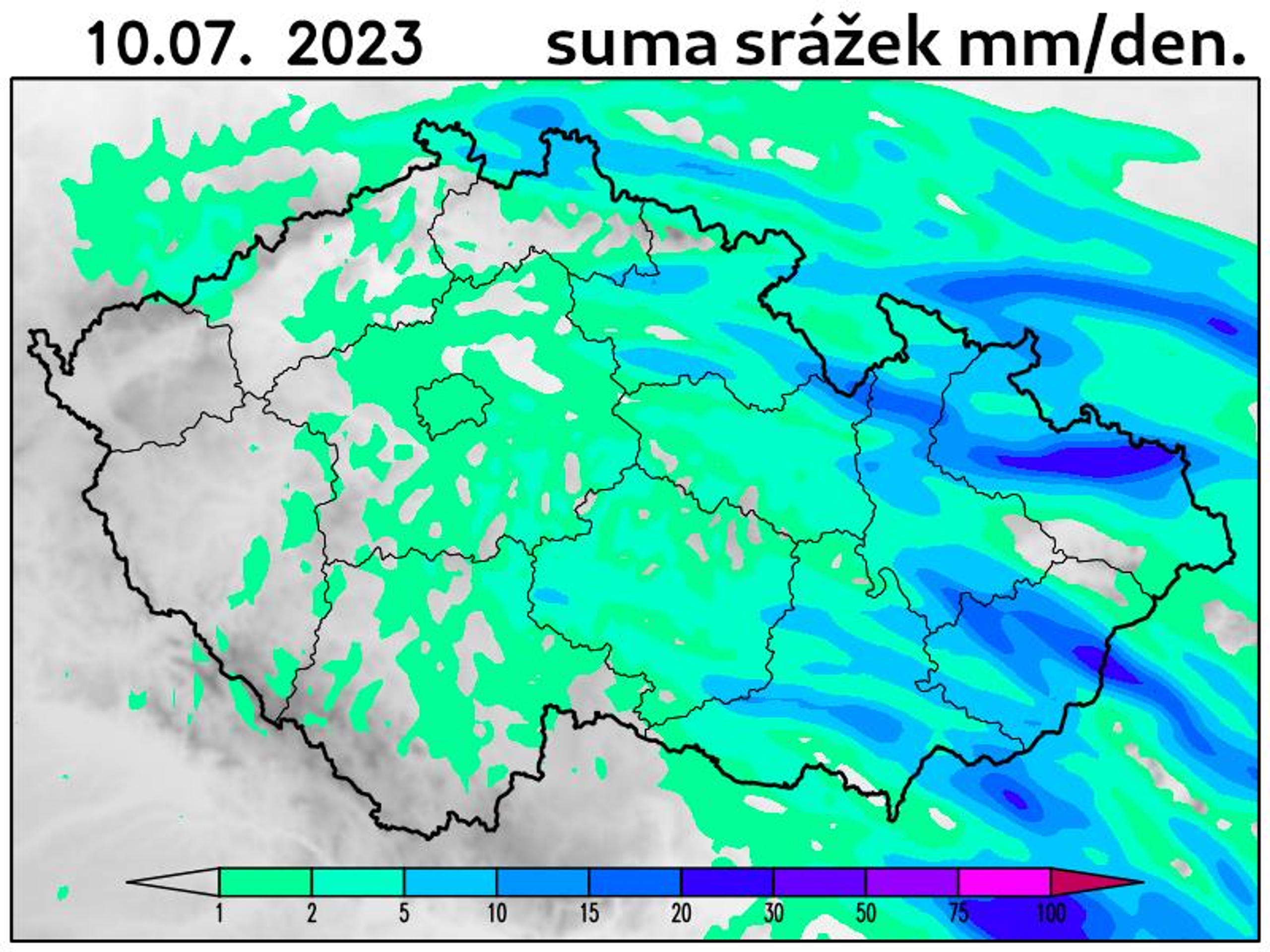 Suma srážek - Počasí v pondělí a úterý (1/3)