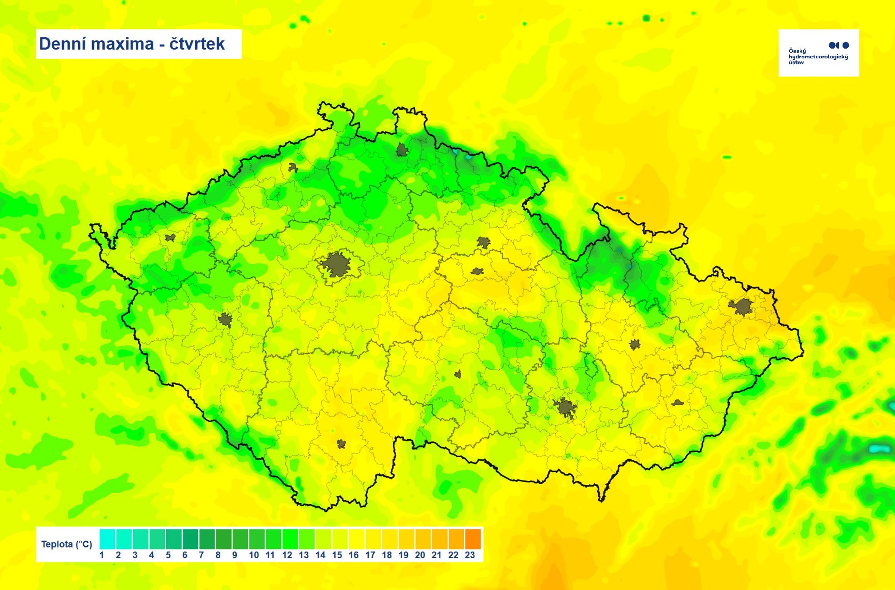 Denní maxima - čtvrtek - Předpověď počasí (2/4)