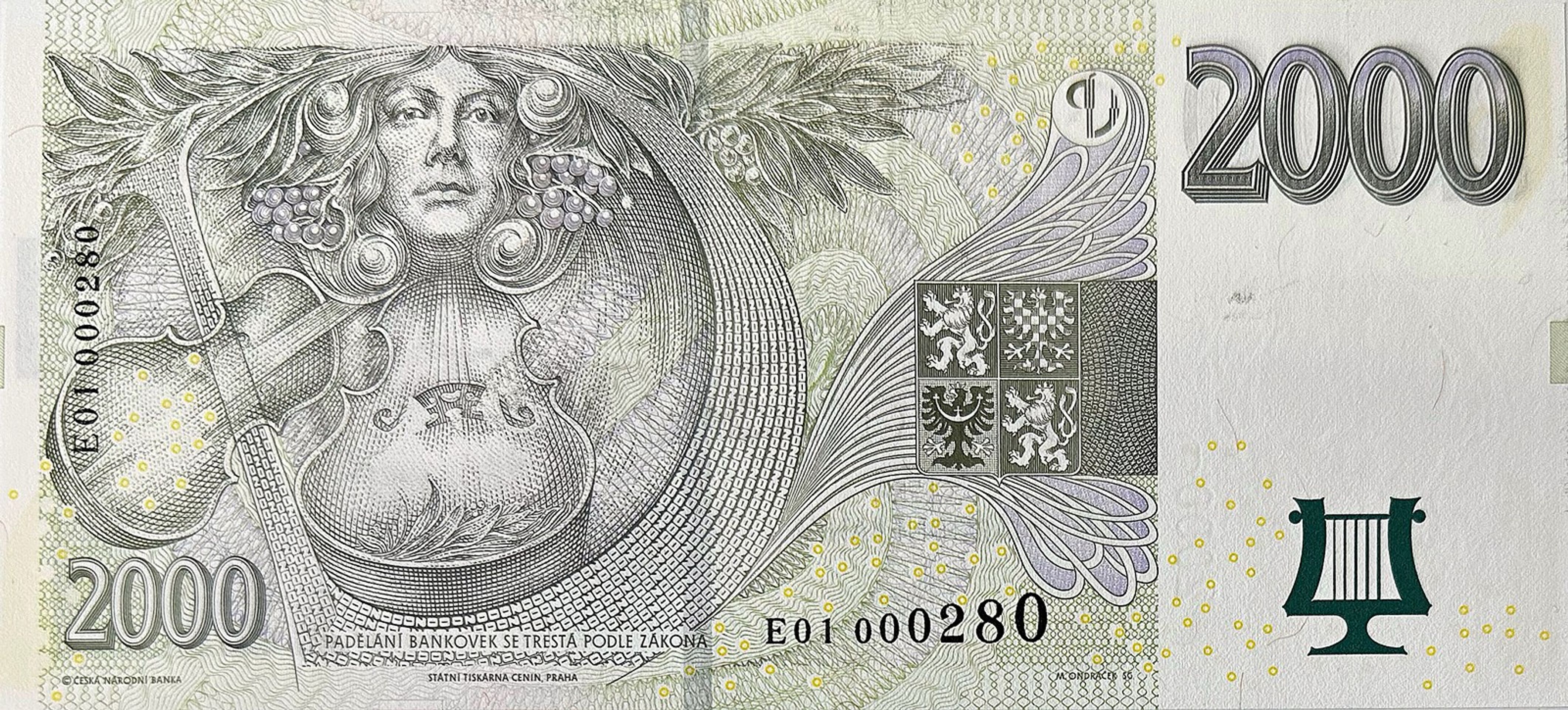 ČR, 2000korunová bankovka, vzácná první série, 2007, vyvolávací cena 20 000 Kč (1) - Aukce mincí a bankovek (3/20)
