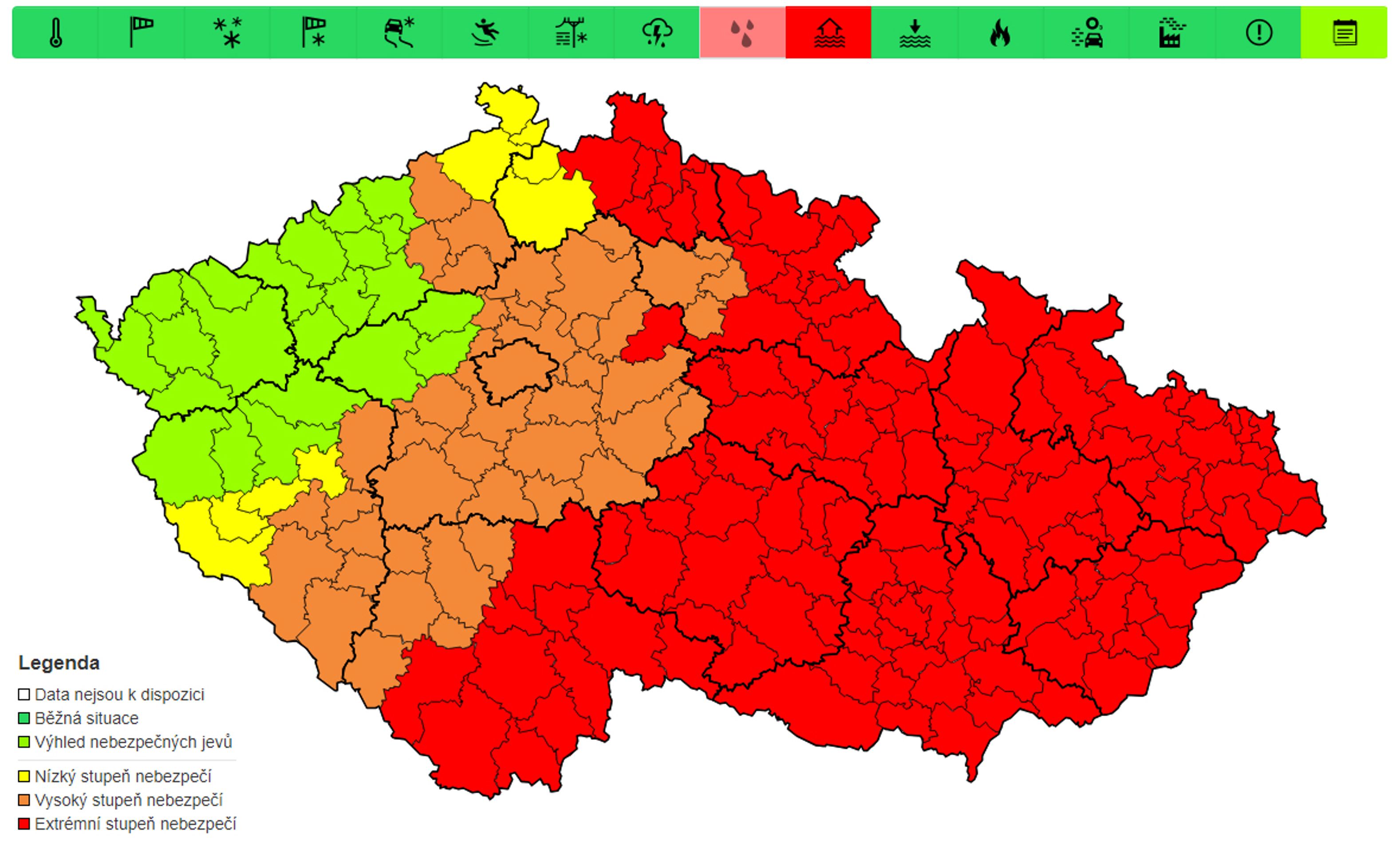 Výstraha před povodní, 13. 9 2024 - Výstrahy před extrémním deštěm (3/3)
