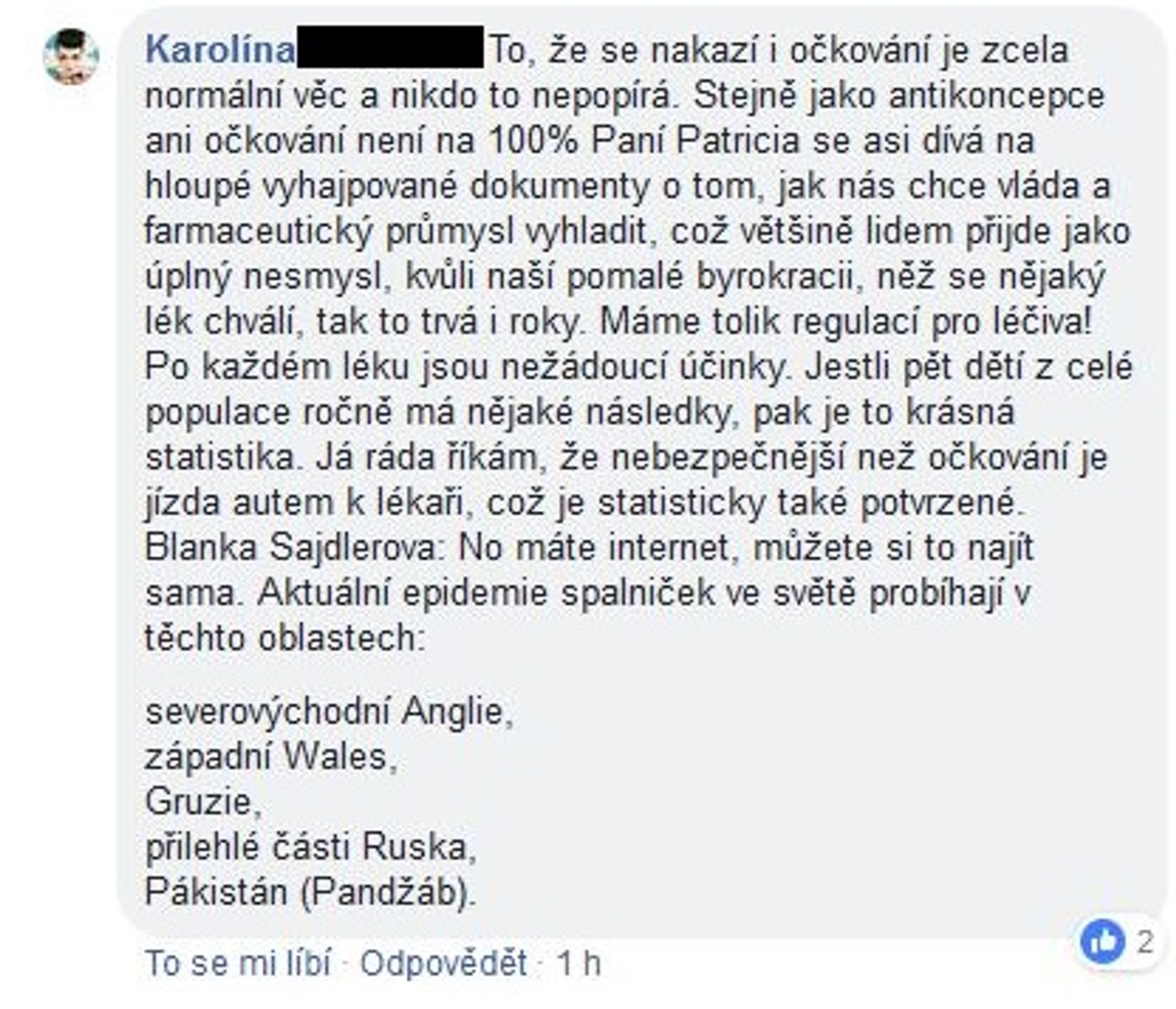 Komentáře lidí na facebooku ke spalničkám - 4 - GALERIE: Komentáře na facebooku TN.cz k očkování proti spalničkám (2/5)