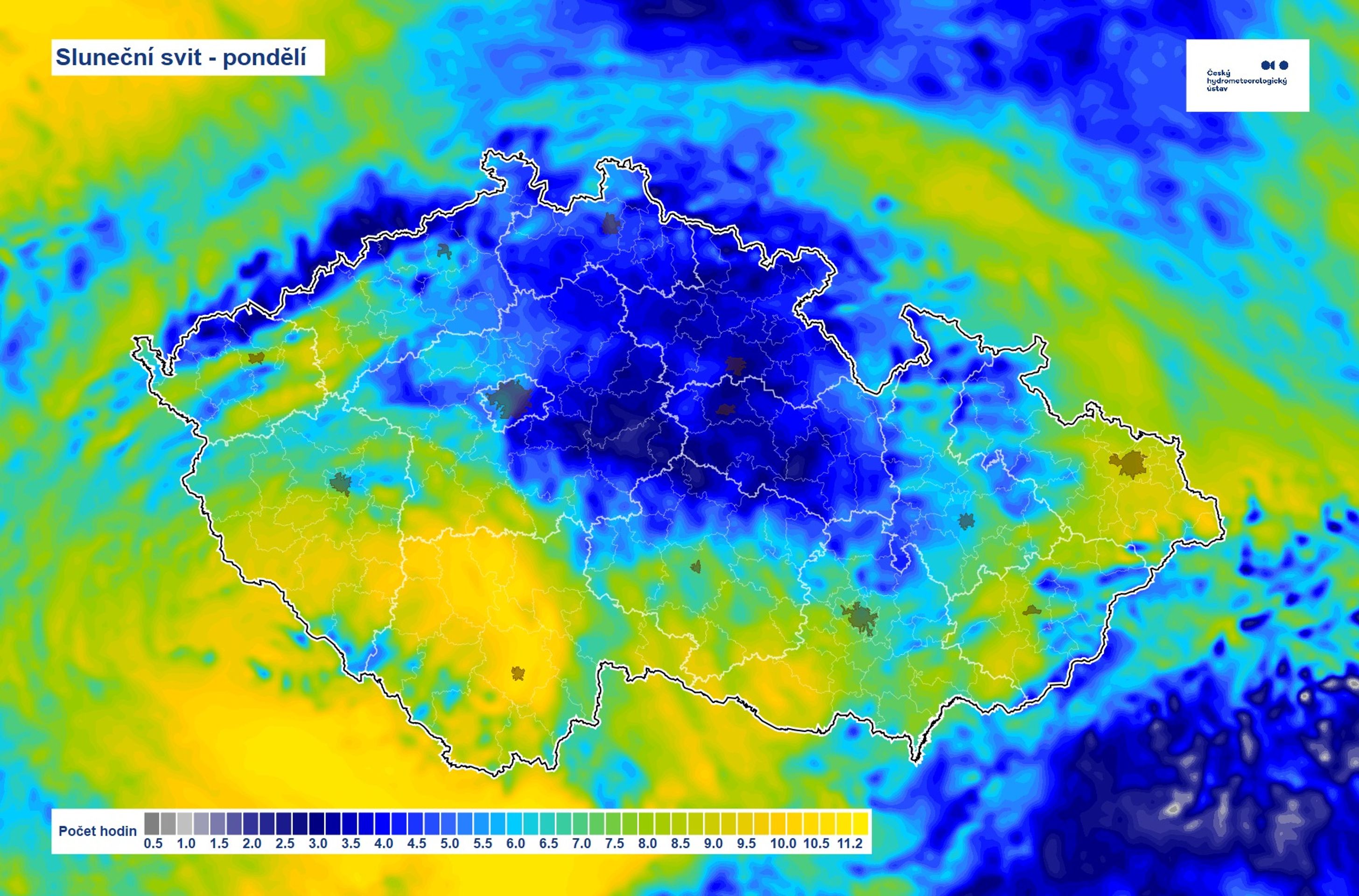 Mapa předpokládaného slunečního svitu - Mapy ČHMÚ (3/3)