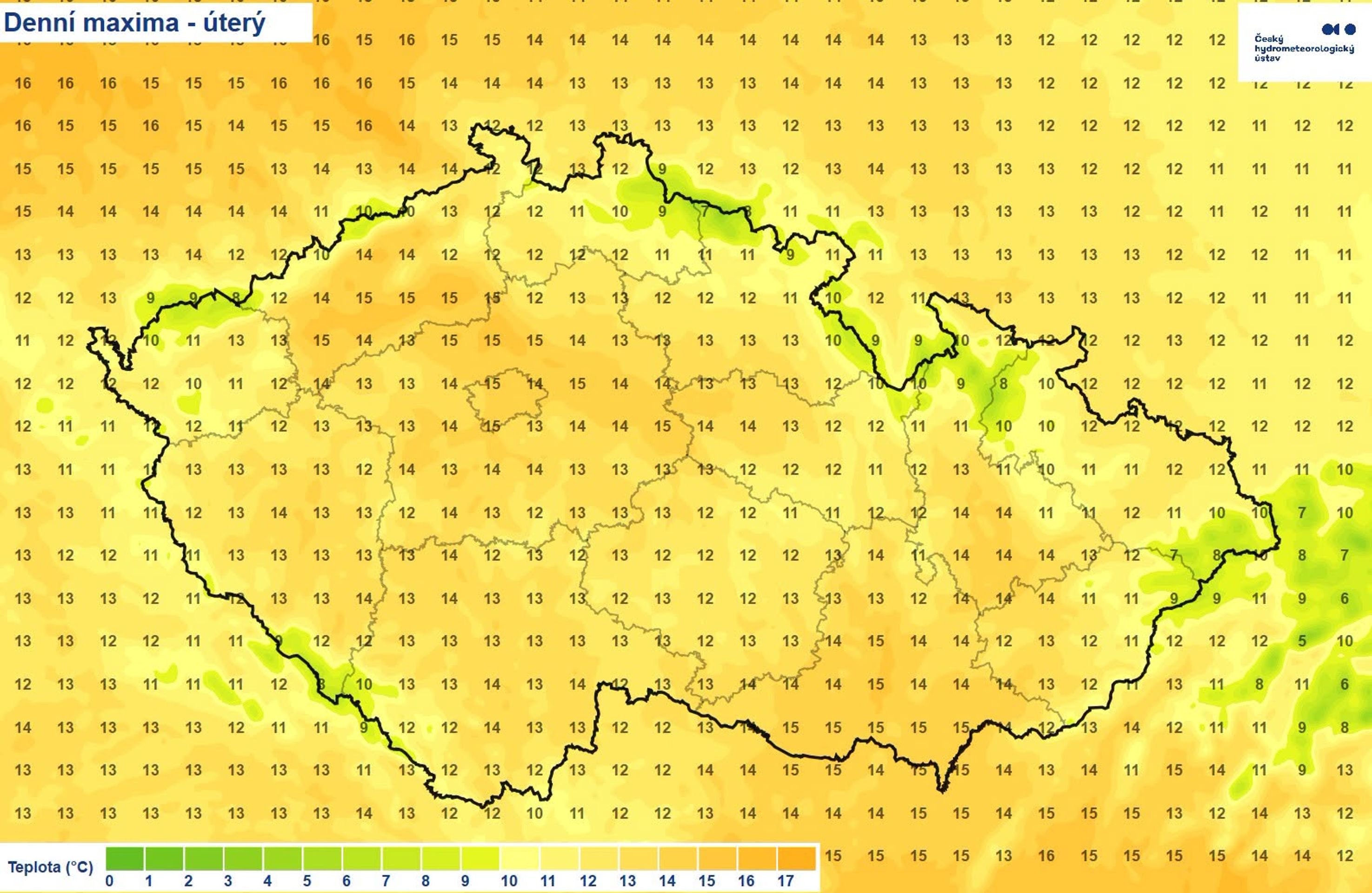 Denní maxima v úterý 13. 10. 2026 - Počasí v úterý 13. 10. 2026 (4/4)