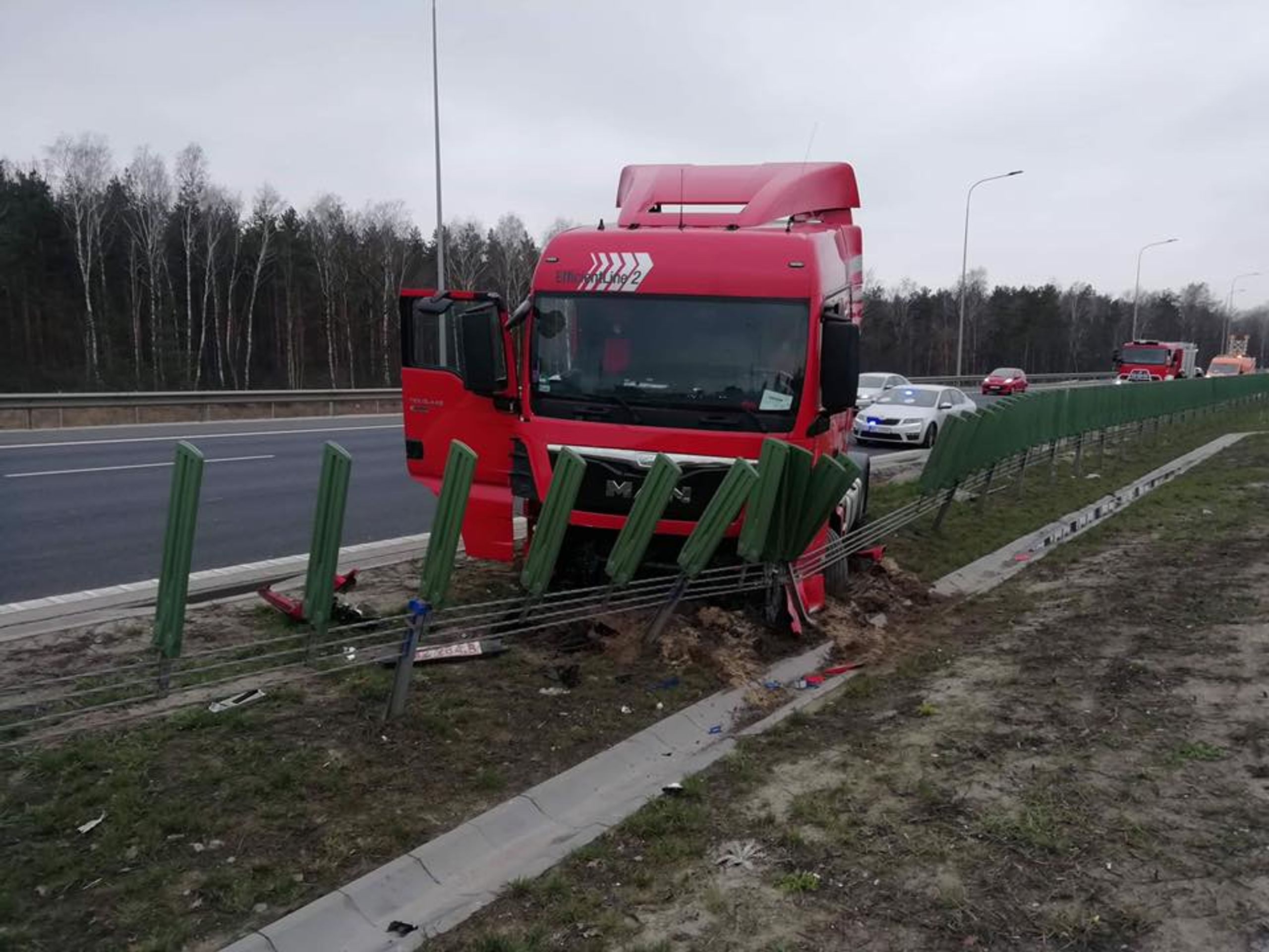 Nehoda na polské dálnici - Fotogalerie: Tahač rozstřelil nákladní auto v odstavném pruhu (3/5)