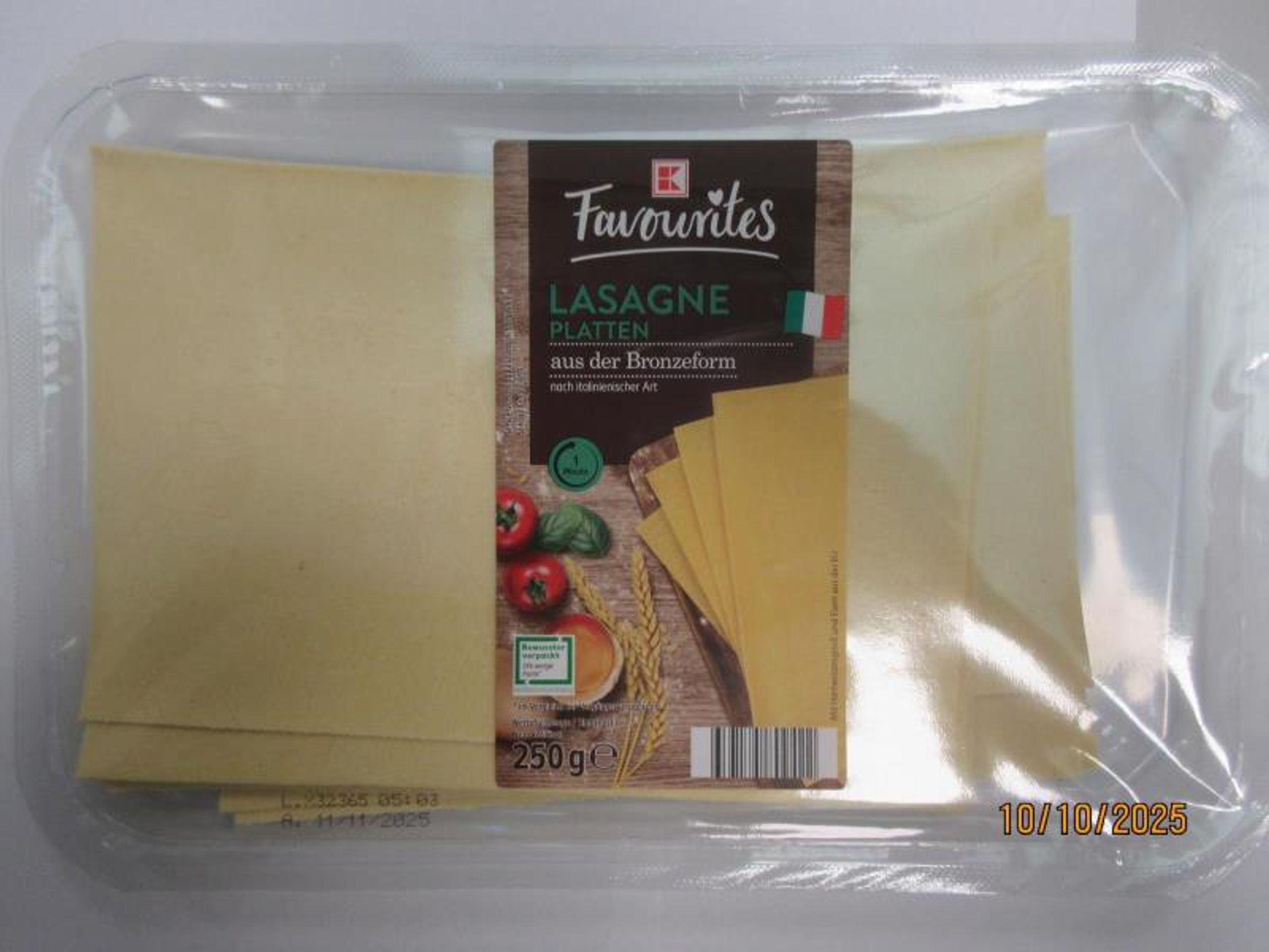 K Favourites Lasagne platten, vaječné těstoviny nesušené, 250 g (1) - K Favourites Lasagne platten (1/3)