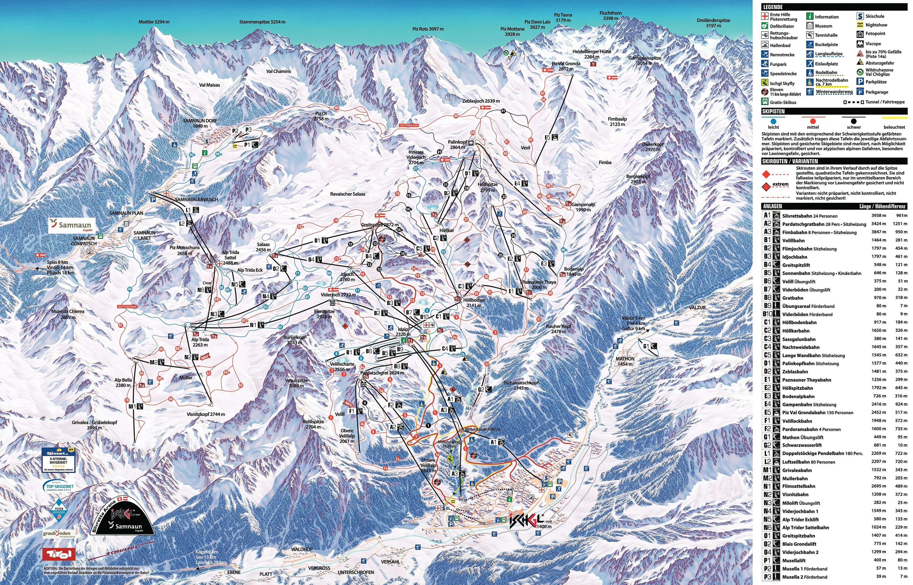 Mapa střediska Ischgl - GALERIE: Skiareál Ischgl je perlou Rakouska (17/17)