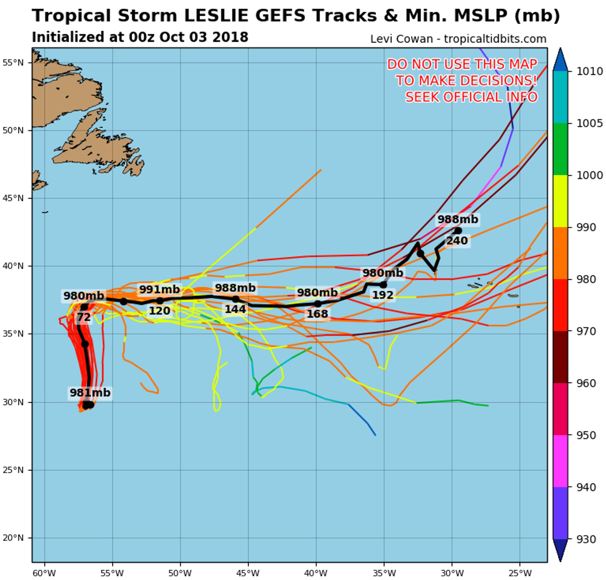 Předpokládaný postup bouře Leslie - GFS - GALERIE: Předpověď pro tropickou bouři Leslie (2/5)