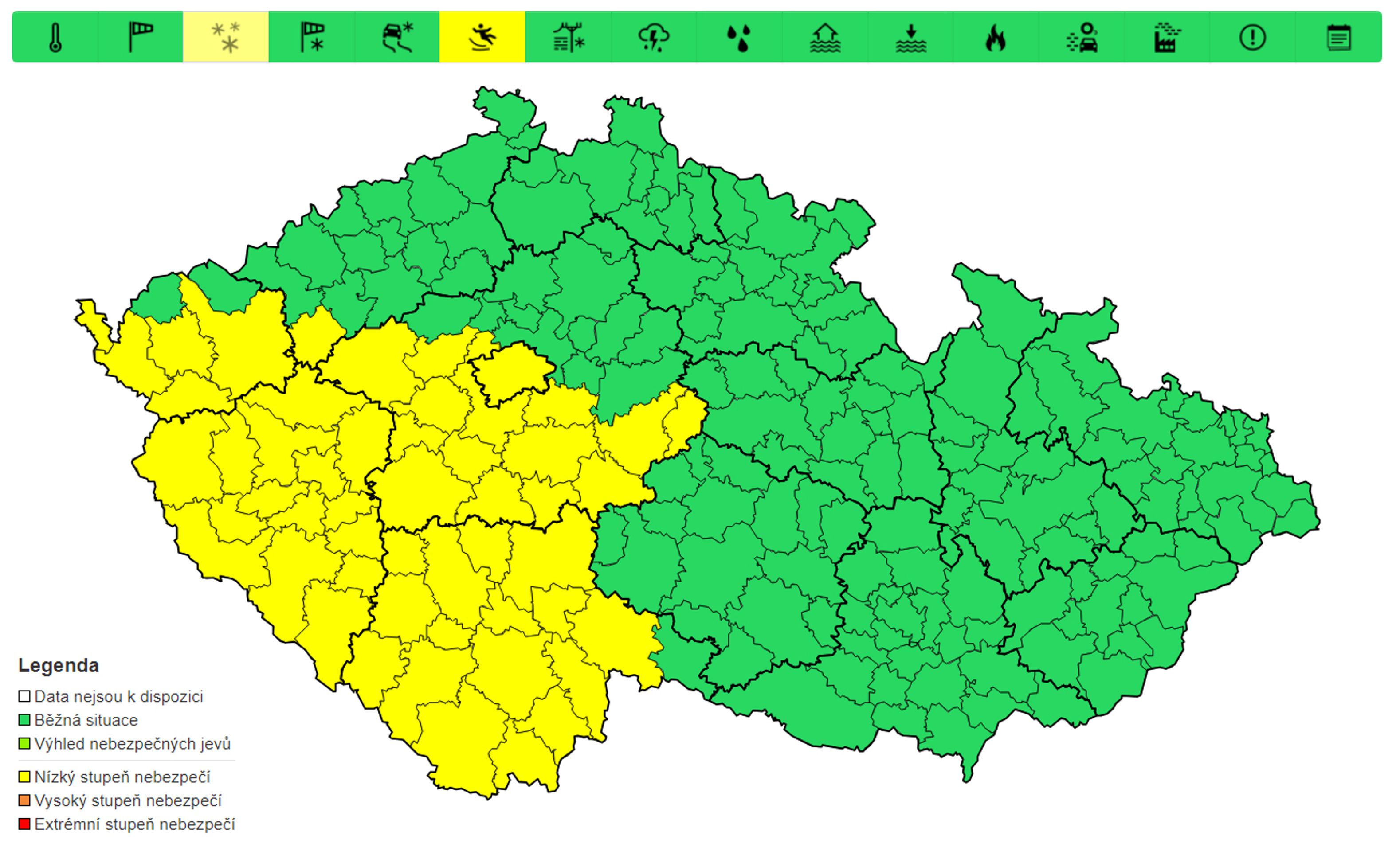 Výstraha před ledovkou, 12. 2. odpoledne - Výstrahy na nejbližší dny (2/4)